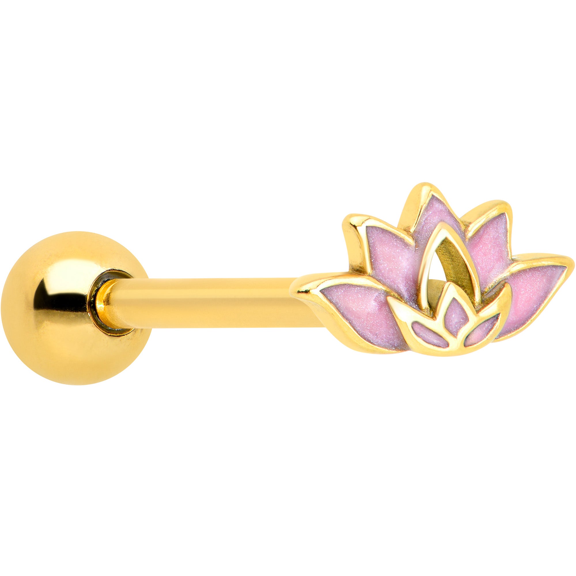 Gold Tone Lotus Flower Pink Peace Barbell Tongue Ring