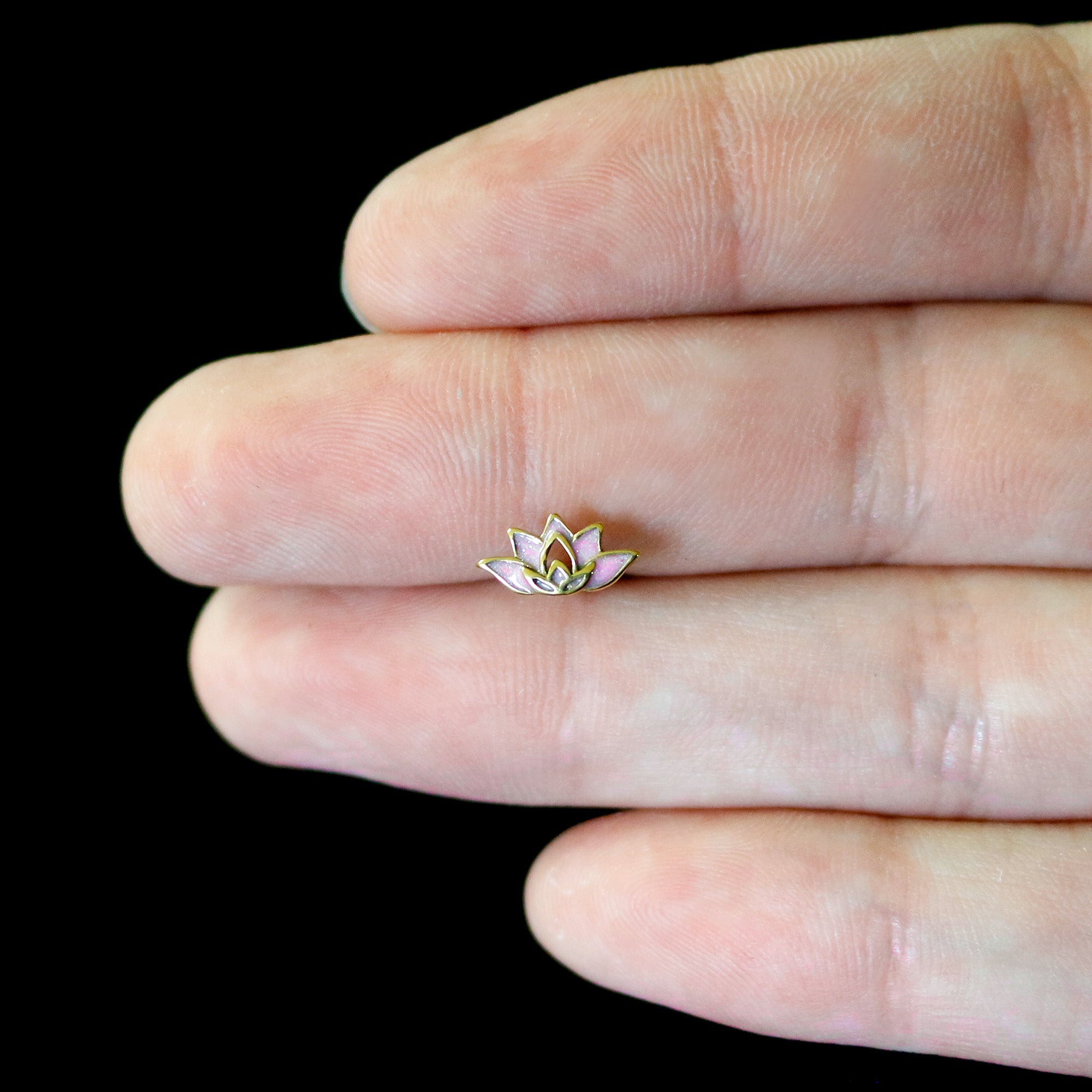 Gold Tone Lotus Flower Pink Peace Barbell Tongue Ring