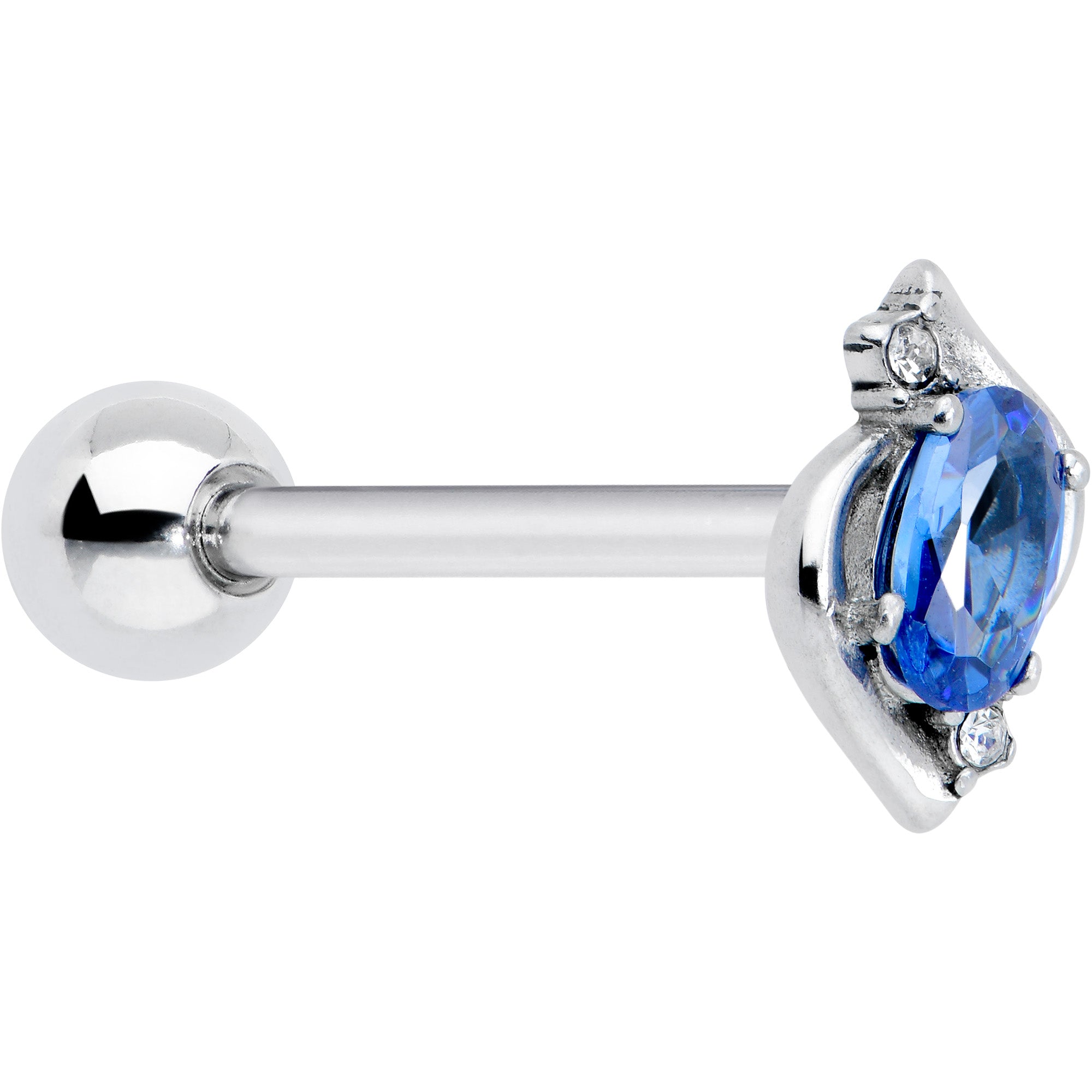 Clear Blue Gem Oval Swirl Barbell Tongue Ring