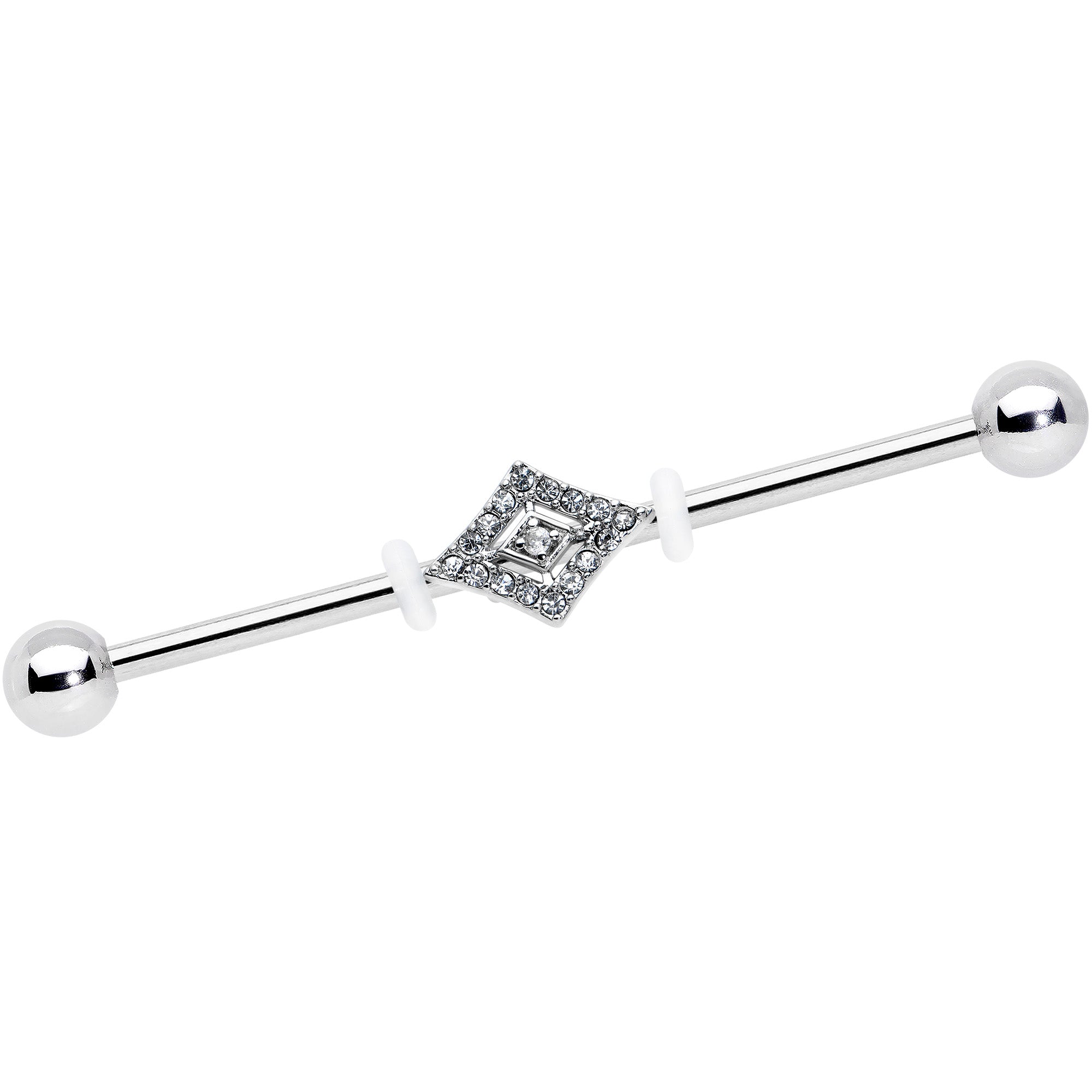 14 Gauge Clear Gem Double Rhombus Deco Industrial Barbell 38mm