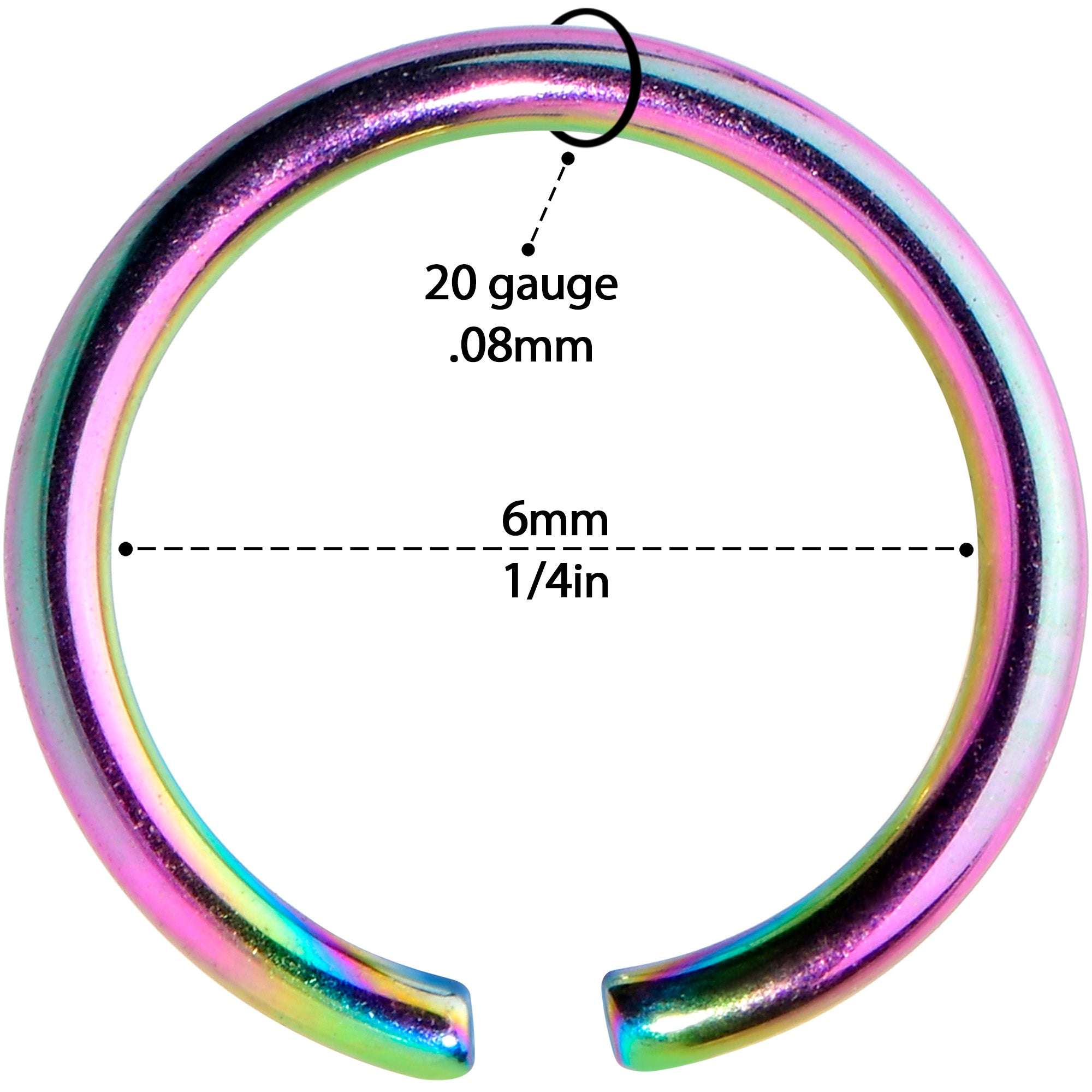 20 Gauge 1/4 Rainbow PVD Grade 23 Titanium Bendable Hoop Ring