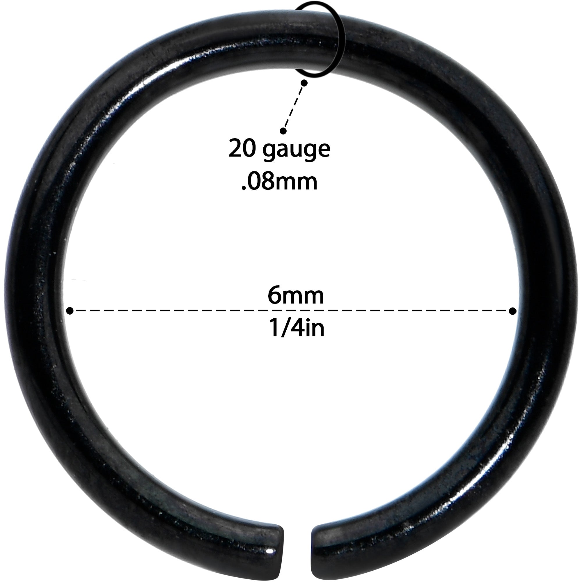 20 Gauge 1/4 Black PVD Grade 23 Titanium Bendable Hoop Ring