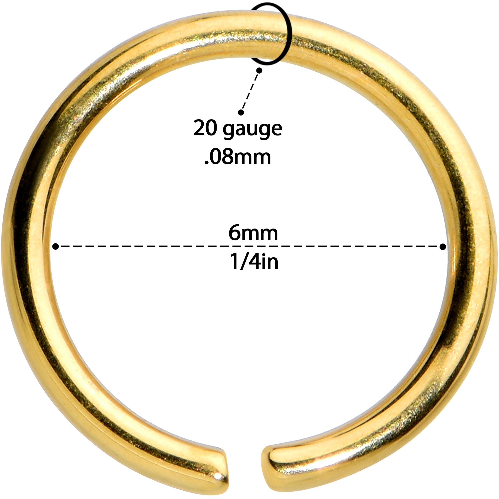 20 Gauge 1/4 Gold Tone PVD Grade 23 Titanium Bendable Hoop Ring