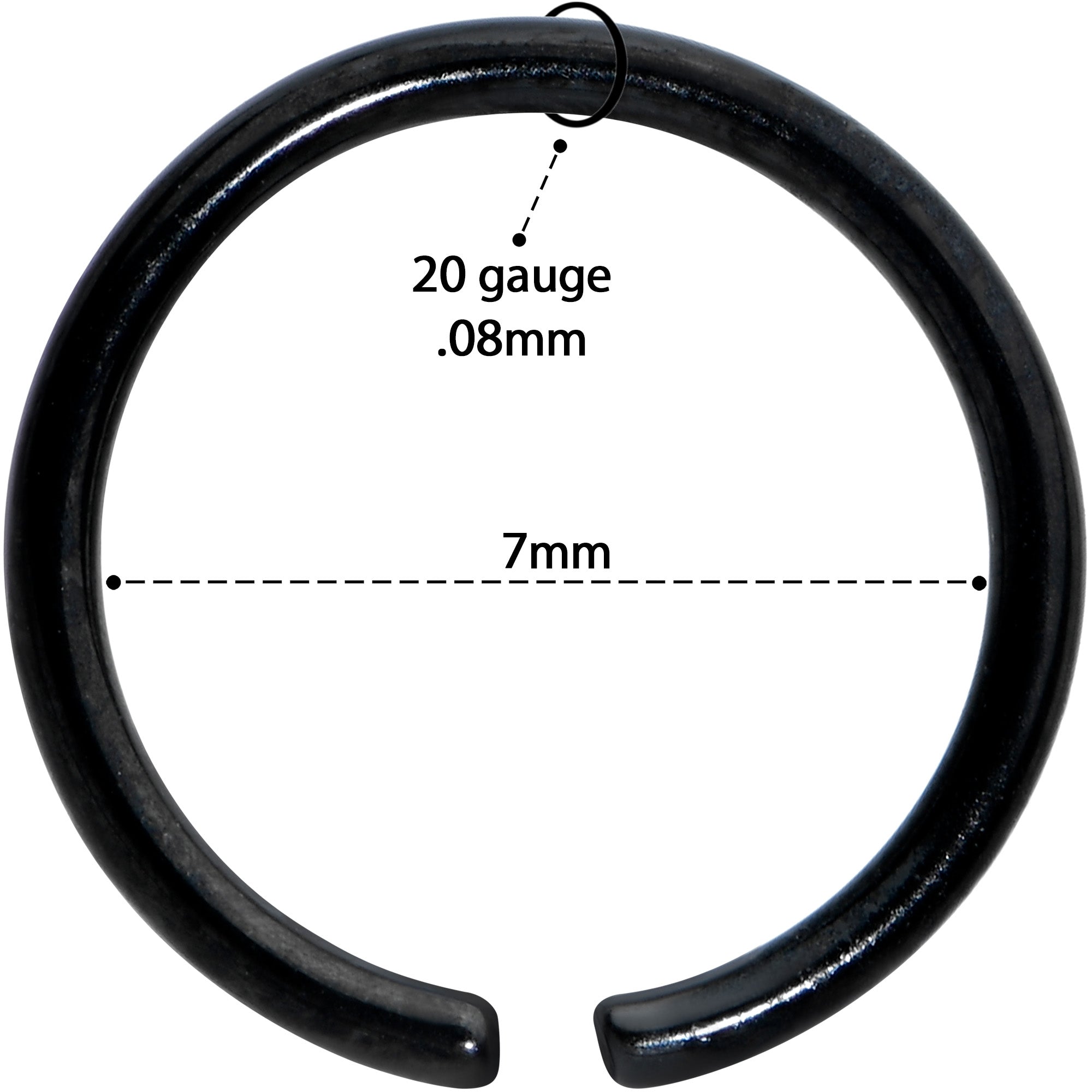 20 Gauge 7mm Black PVD Grade 23 Titanium Bendable Hoop Ring