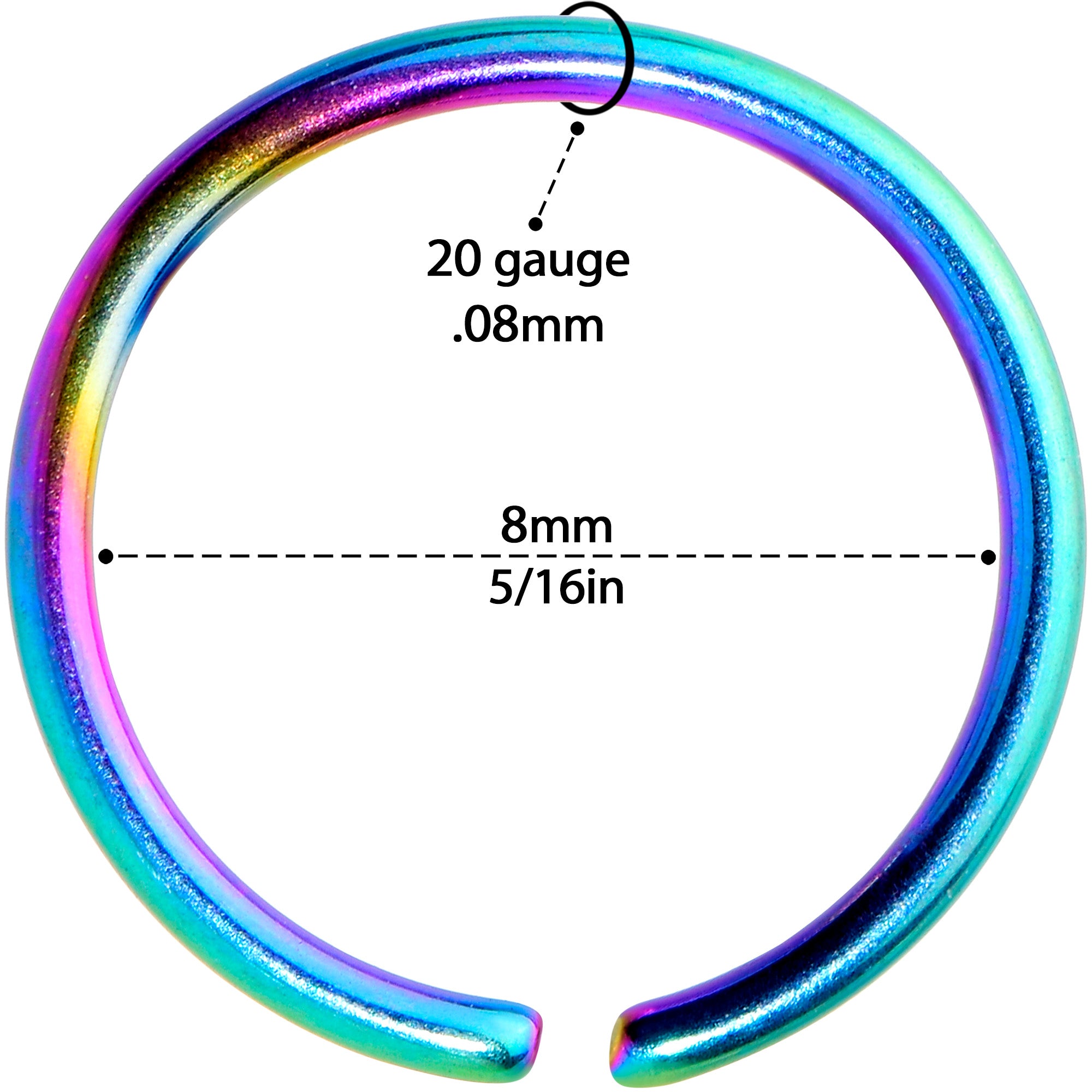 20 Gauge 5/16 Rainbow PVD Grade 23 Titanium Bendable Hoop Ring