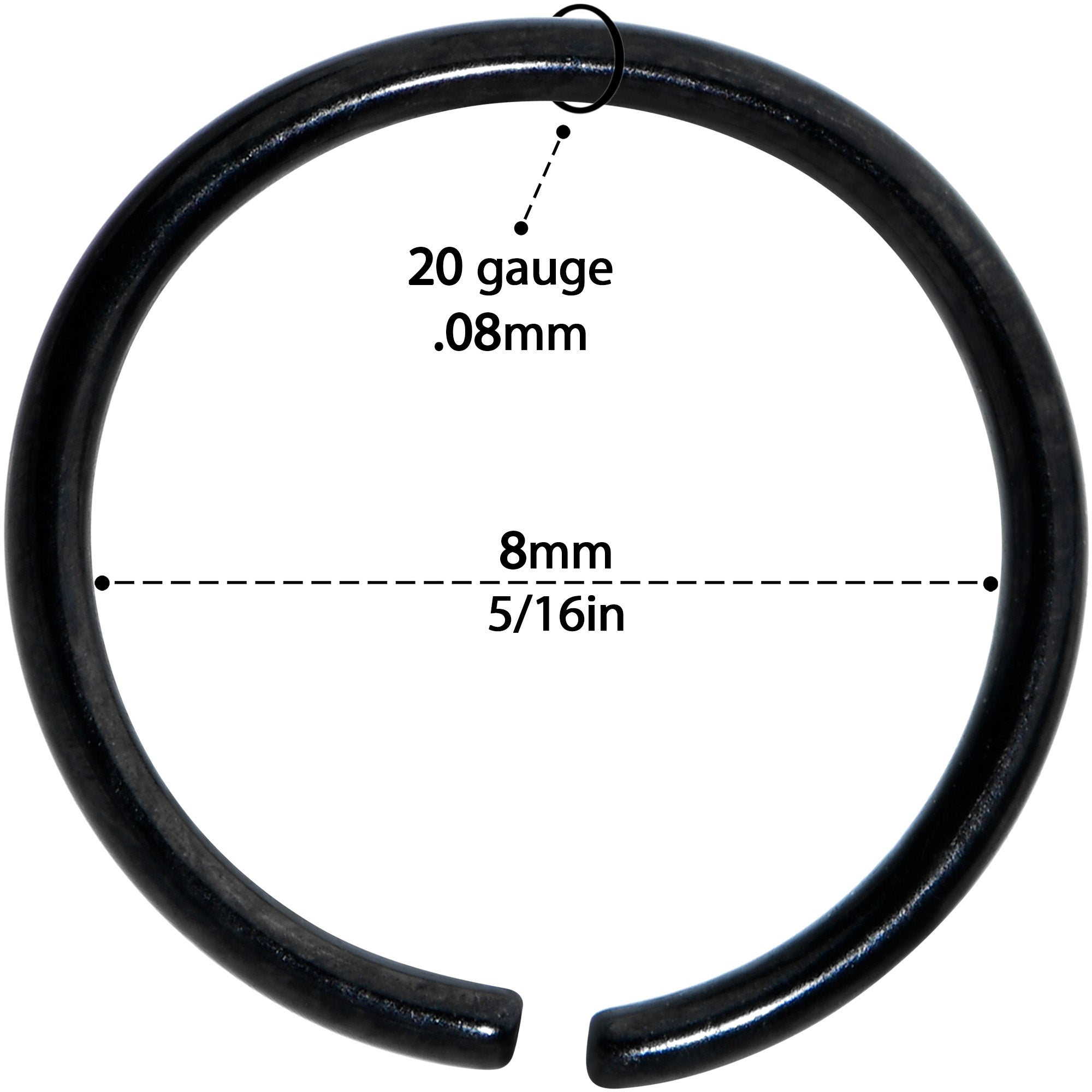 20 Gauge 5/16 Black PVD Grade 23 Titanium Bendable Hoop Ring