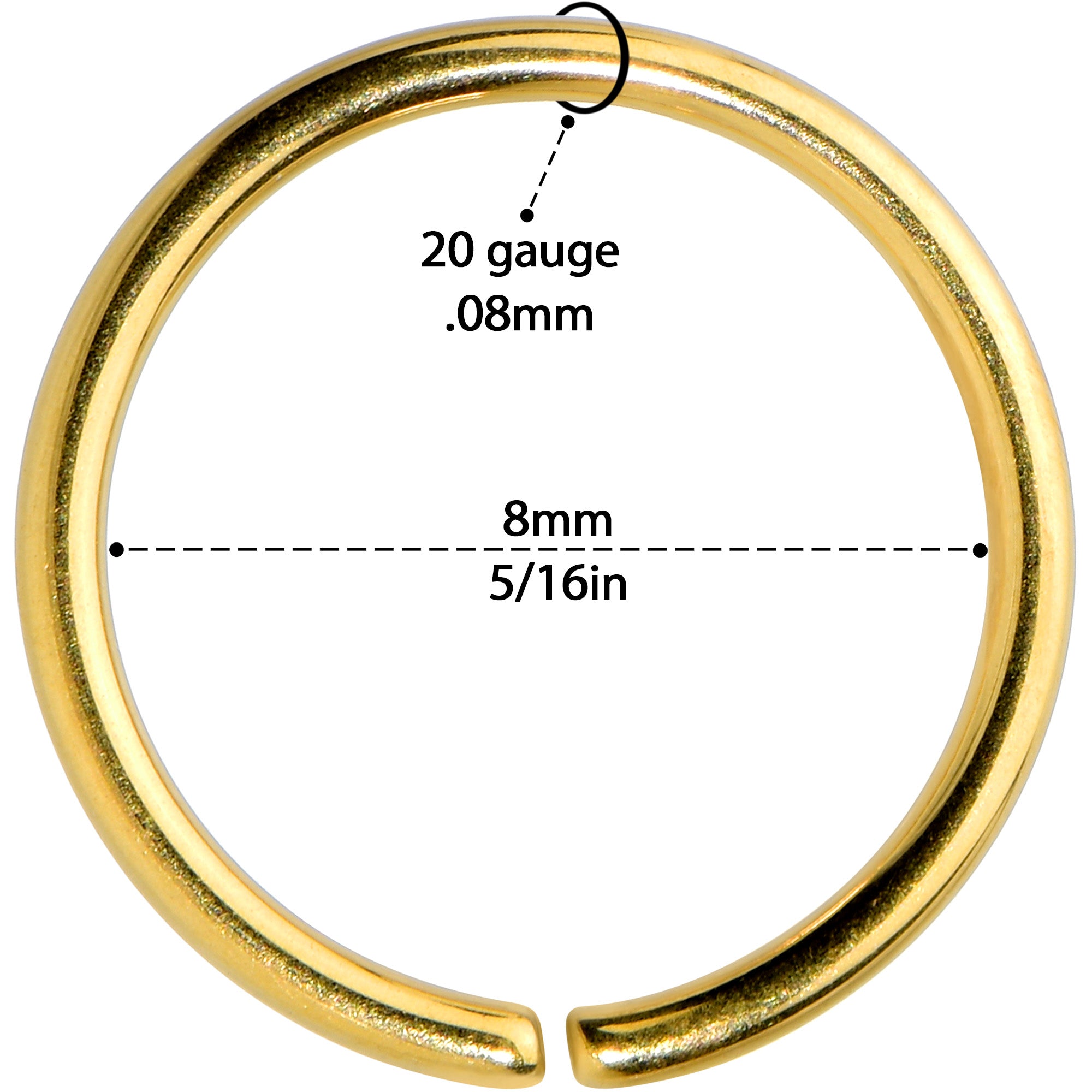 20 Gauge 5/16 Gold Tone PVD Grade 23 Titanium Bendable Hoop Ring