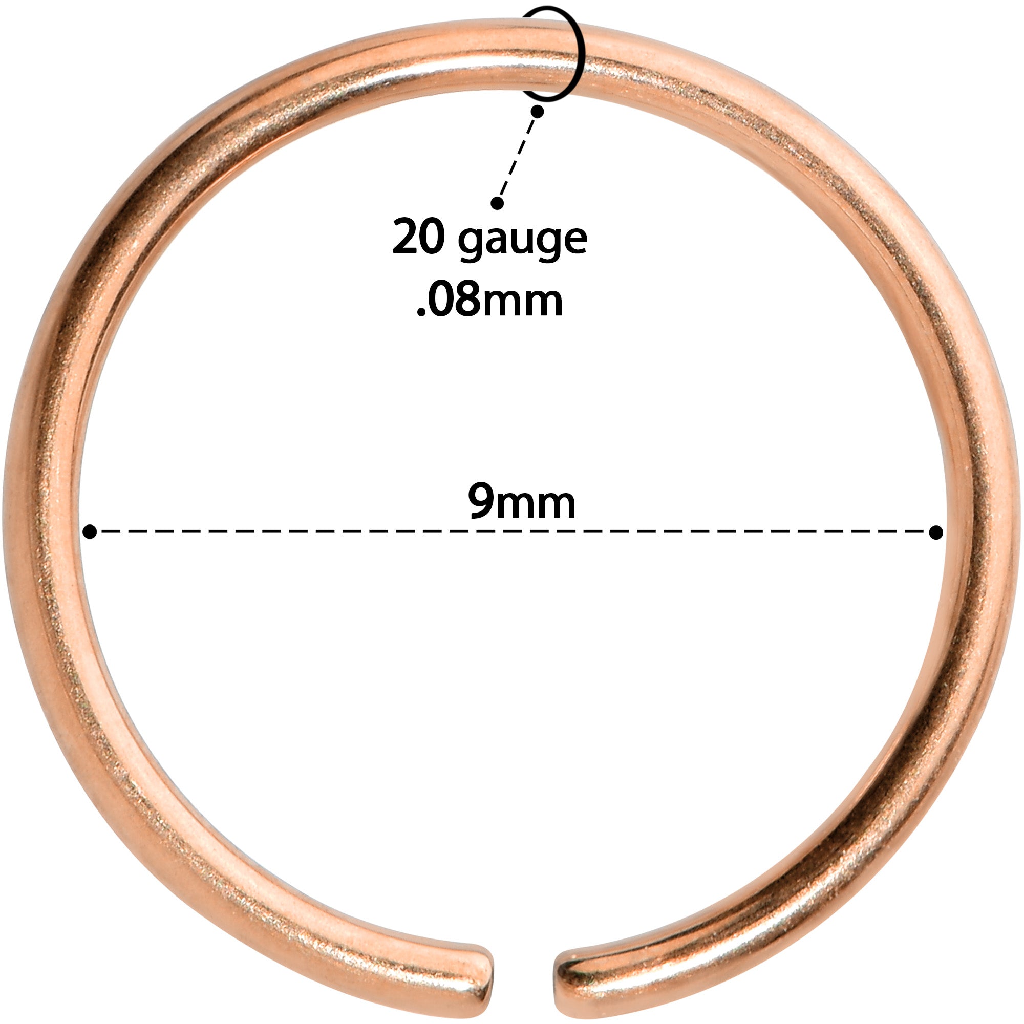 20 Gauge 9mm Rose Gold Tone PVD Grade 23 Titanium Bendable Hoop Ring