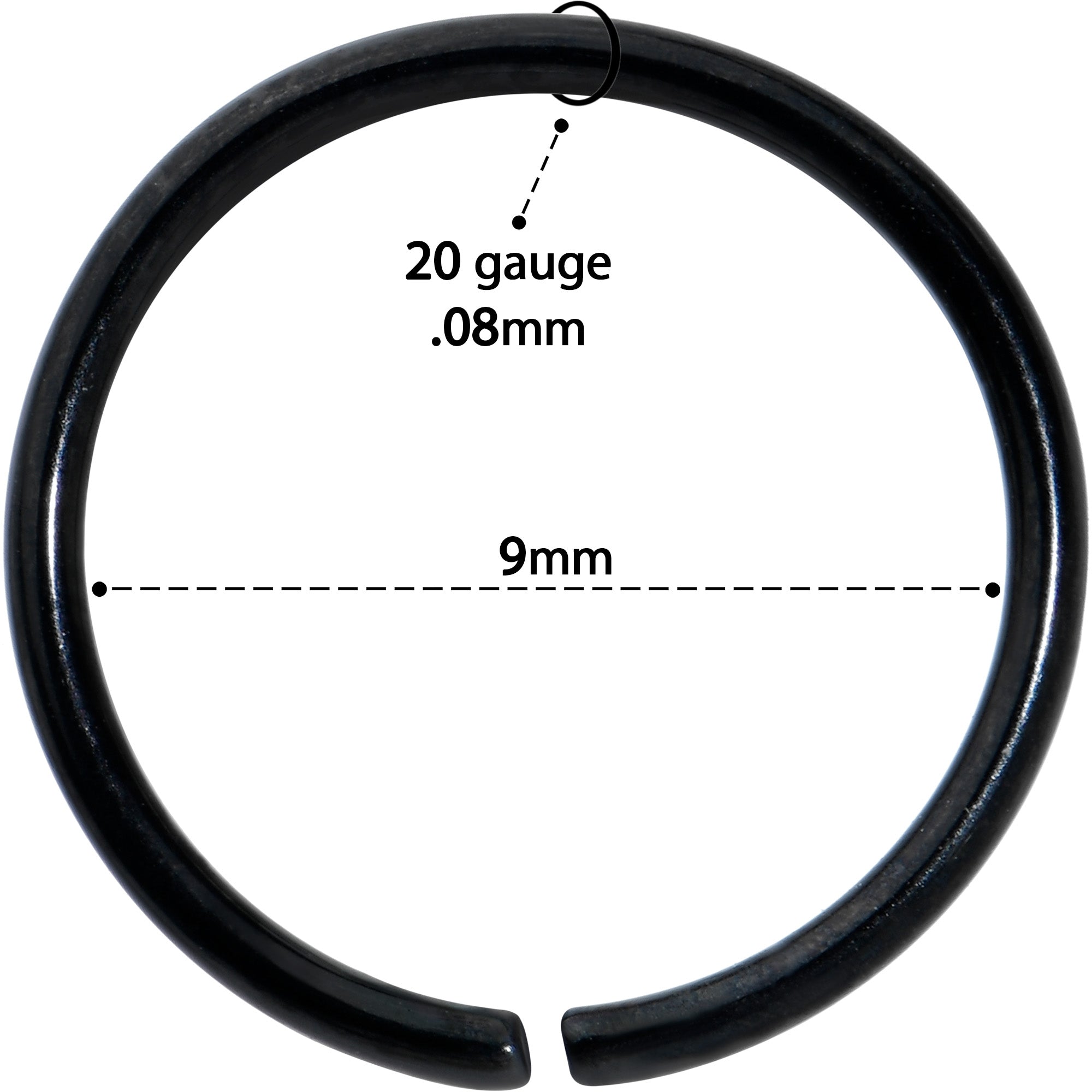 20 Gauge 9mm Black PVD Grade 23 Titanium Bendable Hoop Ring