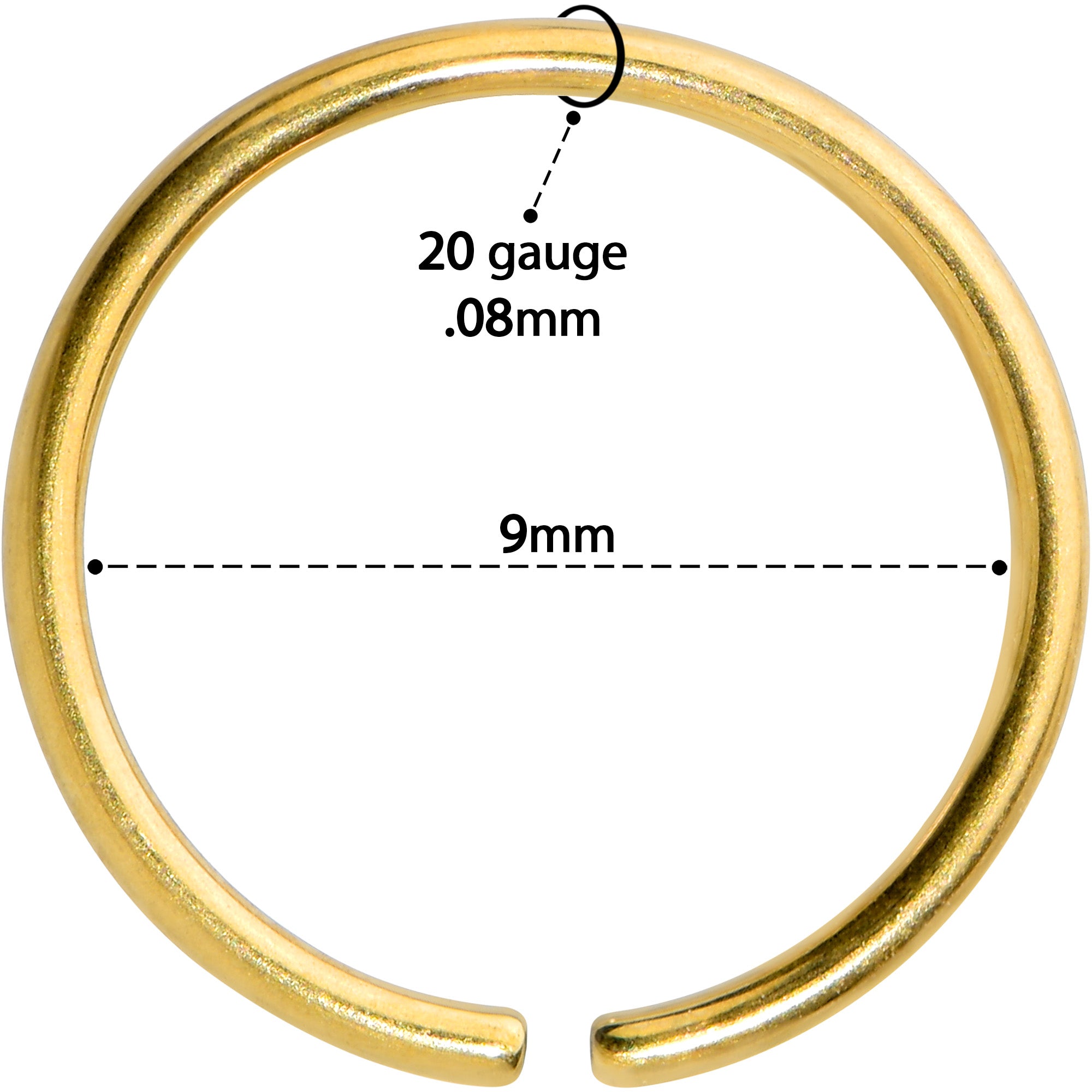 20 Gauge 9mm Gold Tone PVD Grade 23 Titanium Bendable Hoop Ring