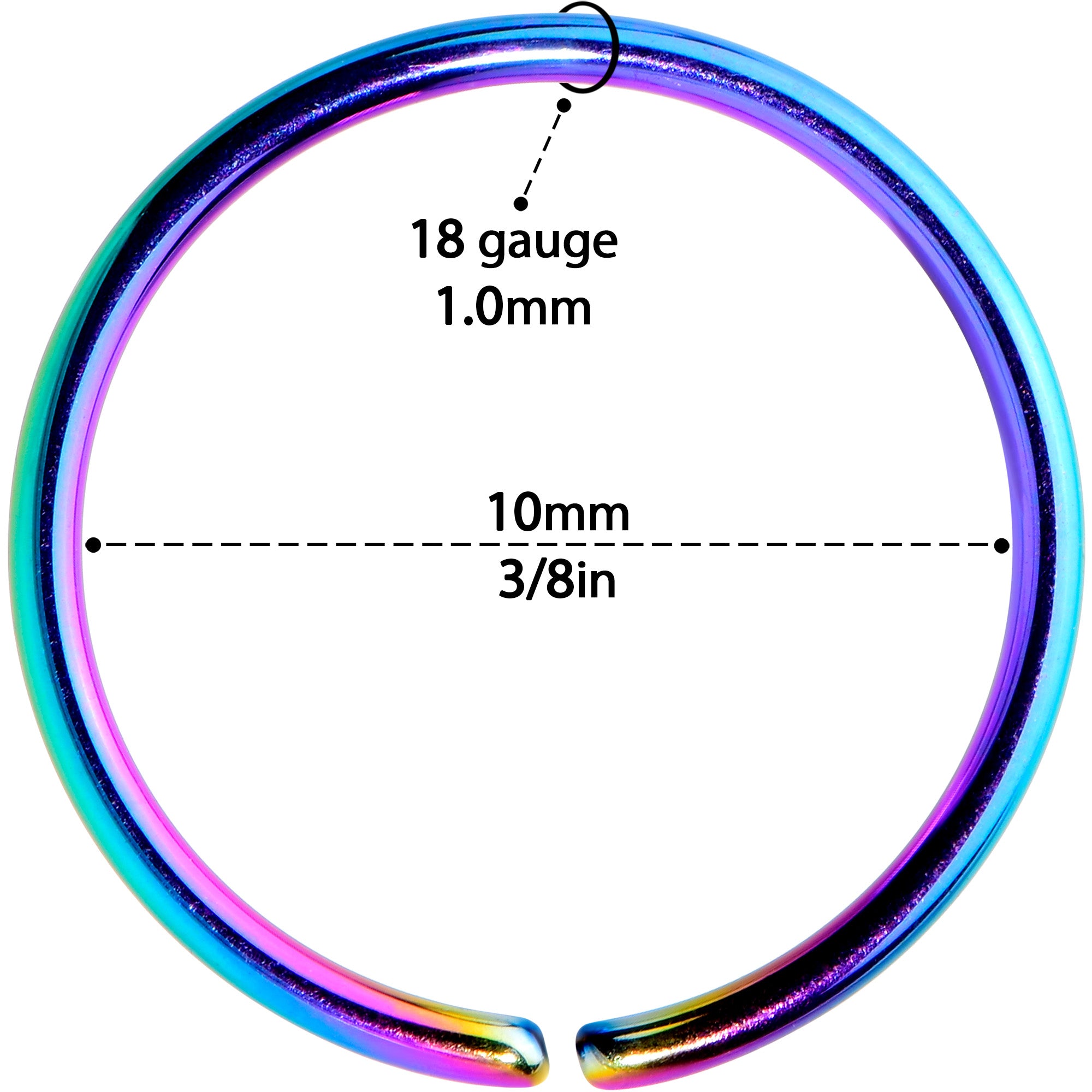 20 Gauge 3/8 Rainbow PVD Grade 23 Titanium Bendable Hoop Ring