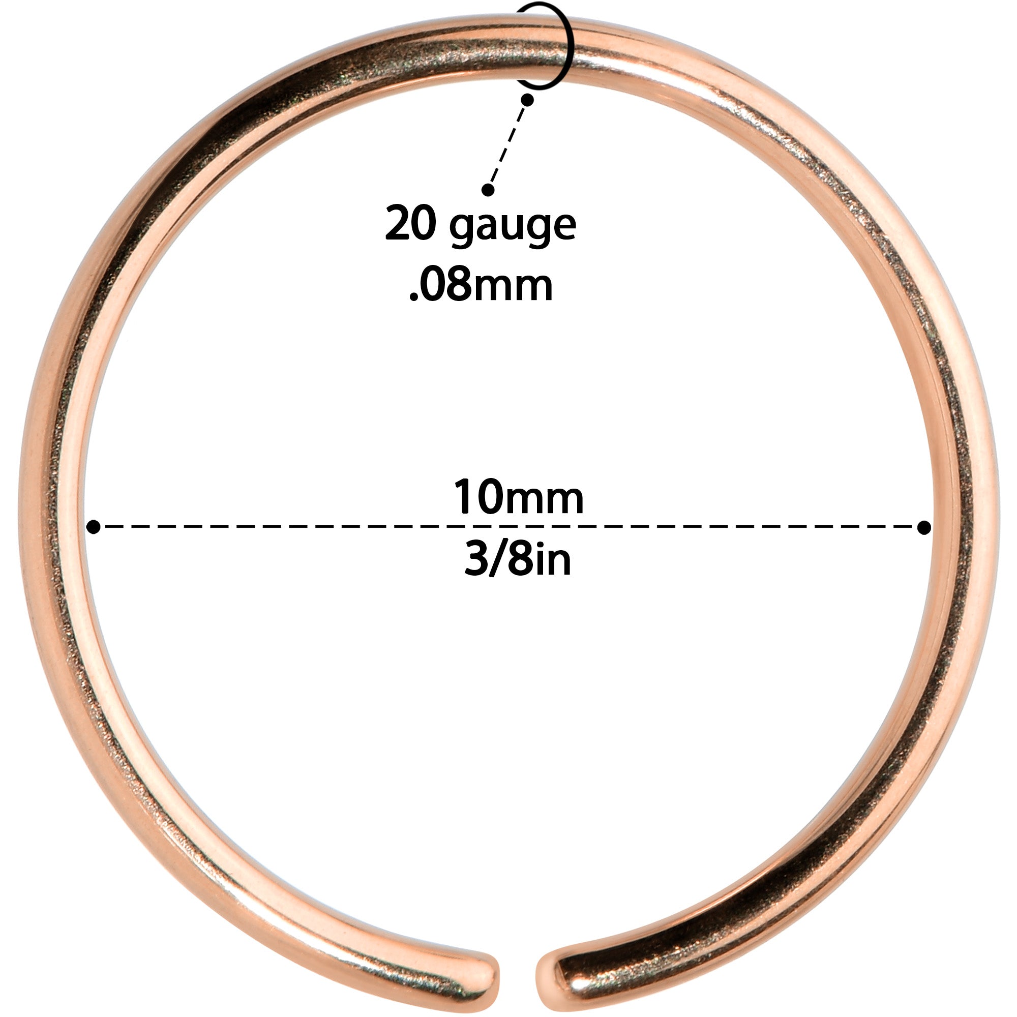 20 Gauge 3/8 Rose Gold Tone PVD Grade 23 Titanium Bendable Hoop Ring