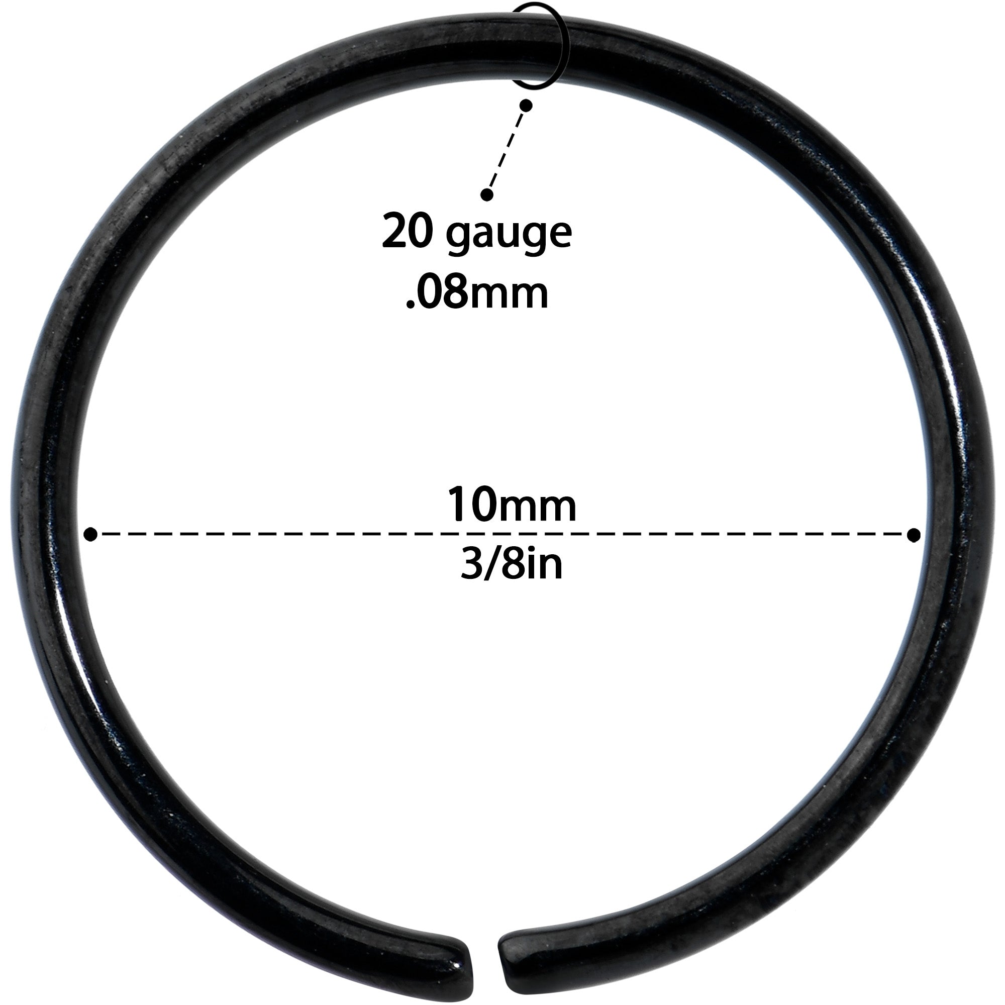 20 Gauge 3/8 Black PVD Grade 23 Titanium Bendable Hoop Ring