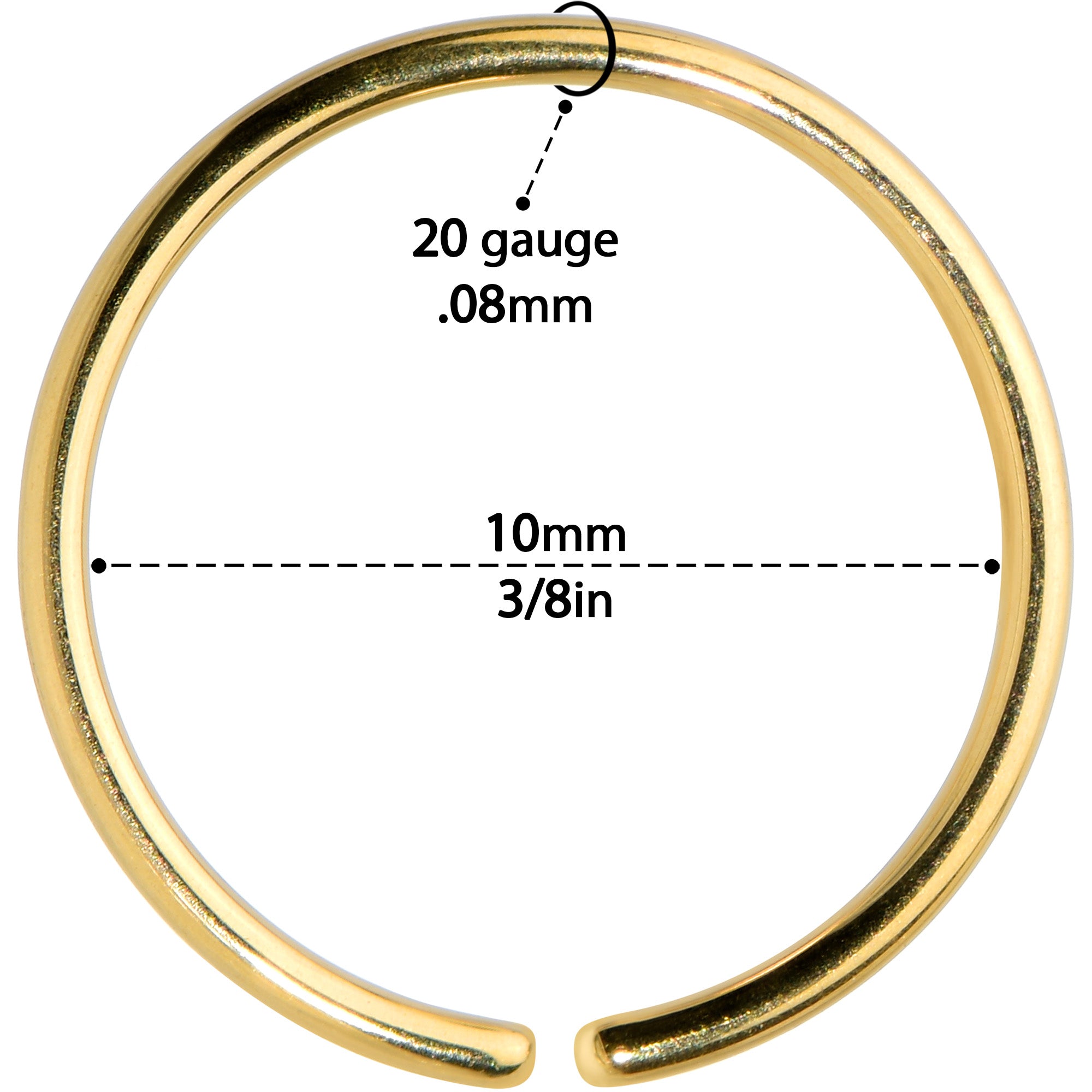 20 Gauge 3/8 Gold Tone PVD Grade 23 Titanium Bendable Hoop Ring