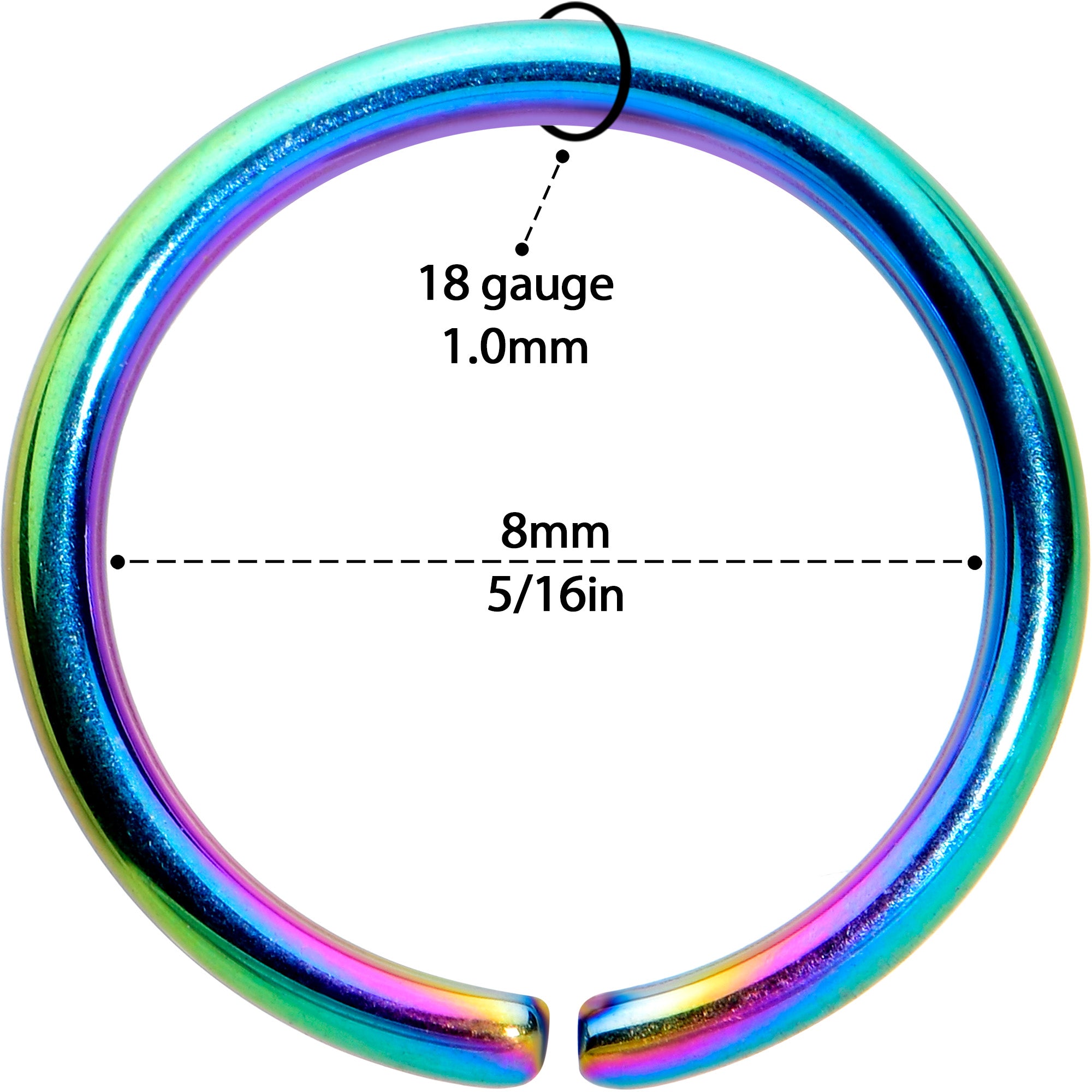 18 Gauge 5/16 Rainbow PVD Grade 23 Titanium Bendable Hoop Ring