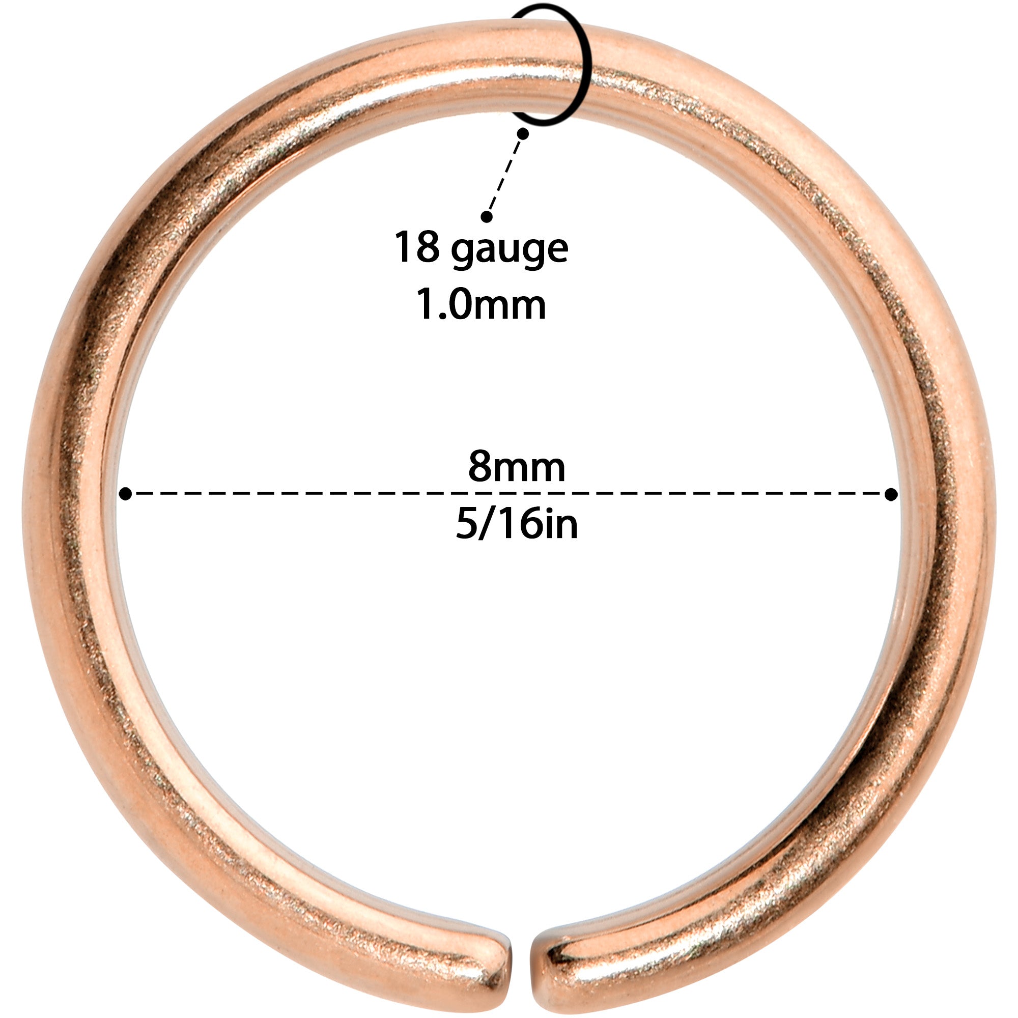 18 Gauge 5/16 Rose Gold Hue PVD Grade 23 Titanium Bendable Hoop Ring