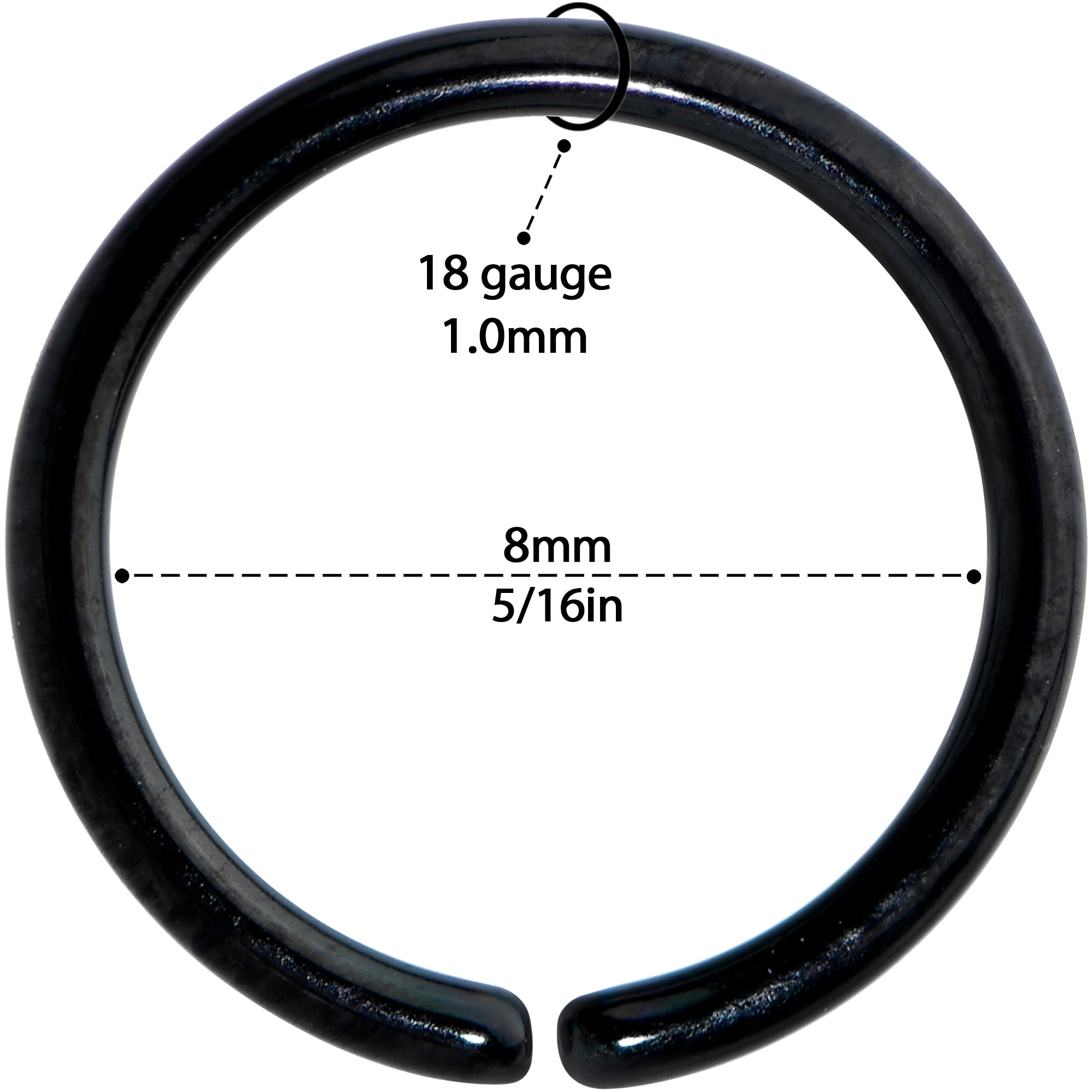 18 Gauge 5/16 Black PVD Grade 23 Titanium Bendable Hoop Ring