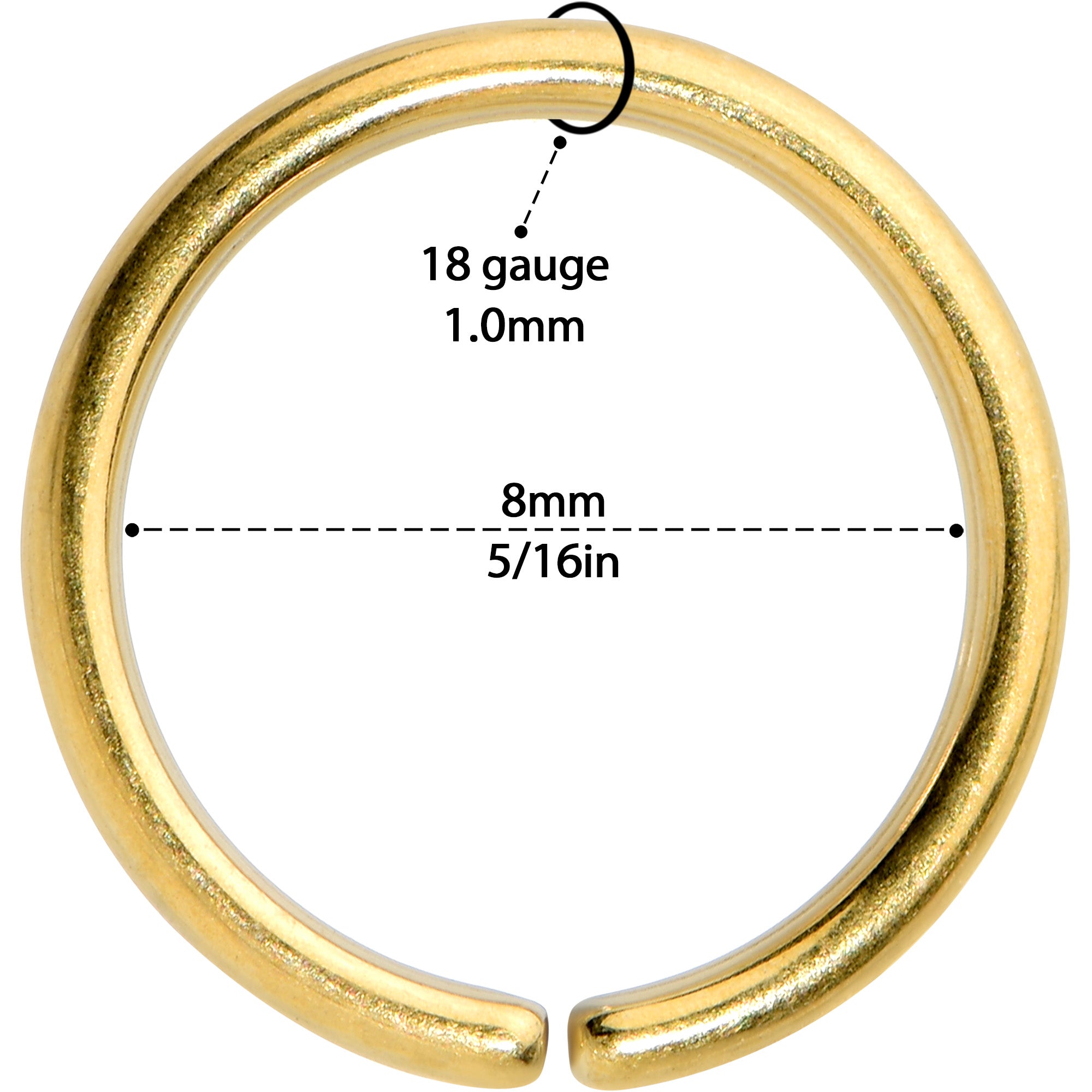 18 Gauge 5/16 Gold Tone PVD Grade 23 Titanium Bendable Hoop Ring