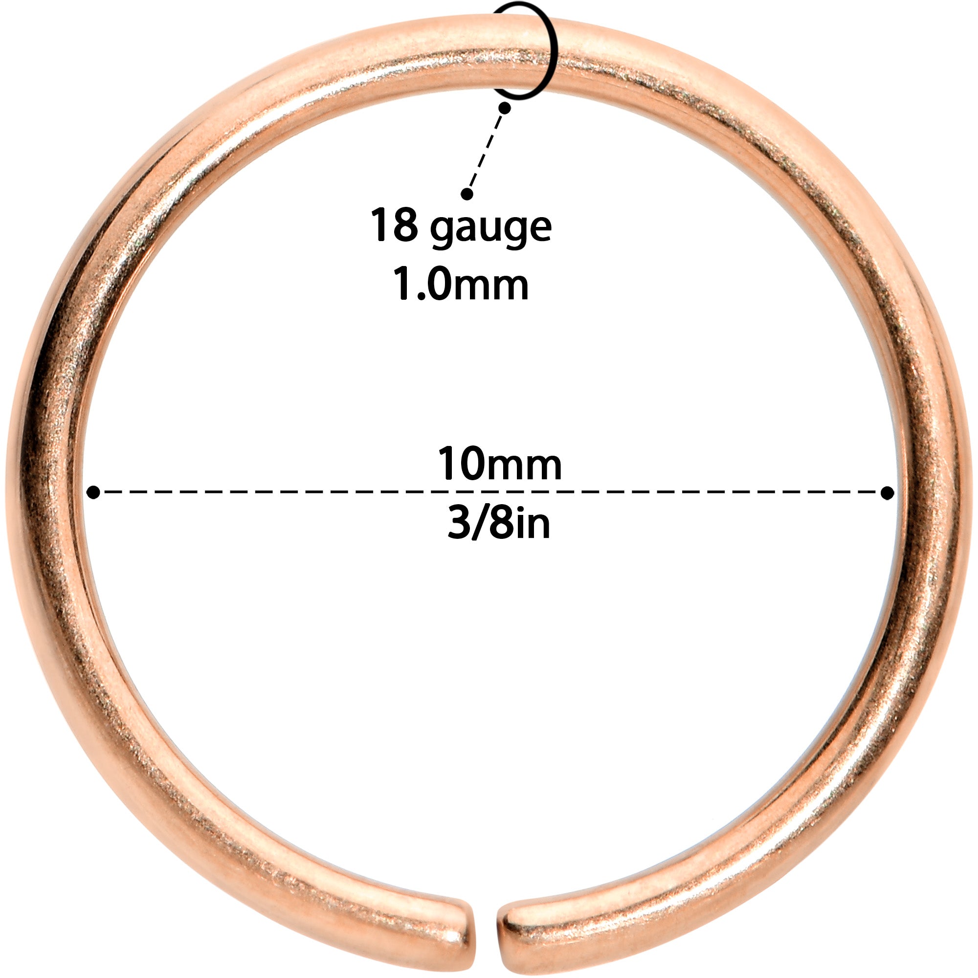 18 Gauge 3/8 Rose Gold Tone PVD Grade 23 Titanium Bendable Hoop Ring