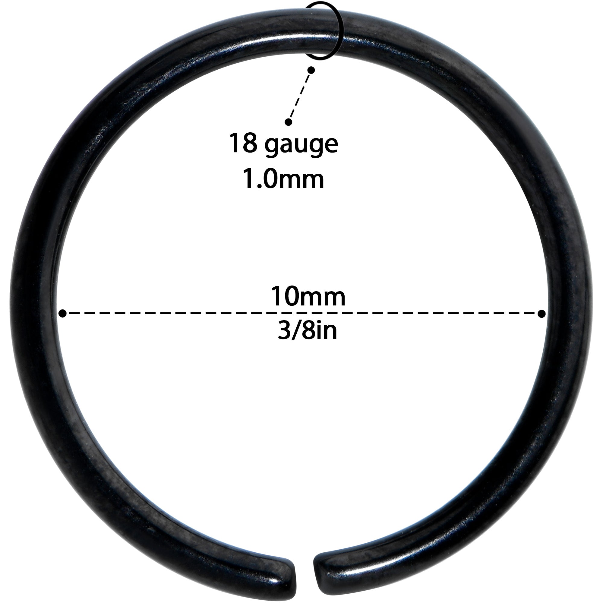 18 Gauge 3/8 Black PVD Grade 23 Titanium Bendable Hoop Ring