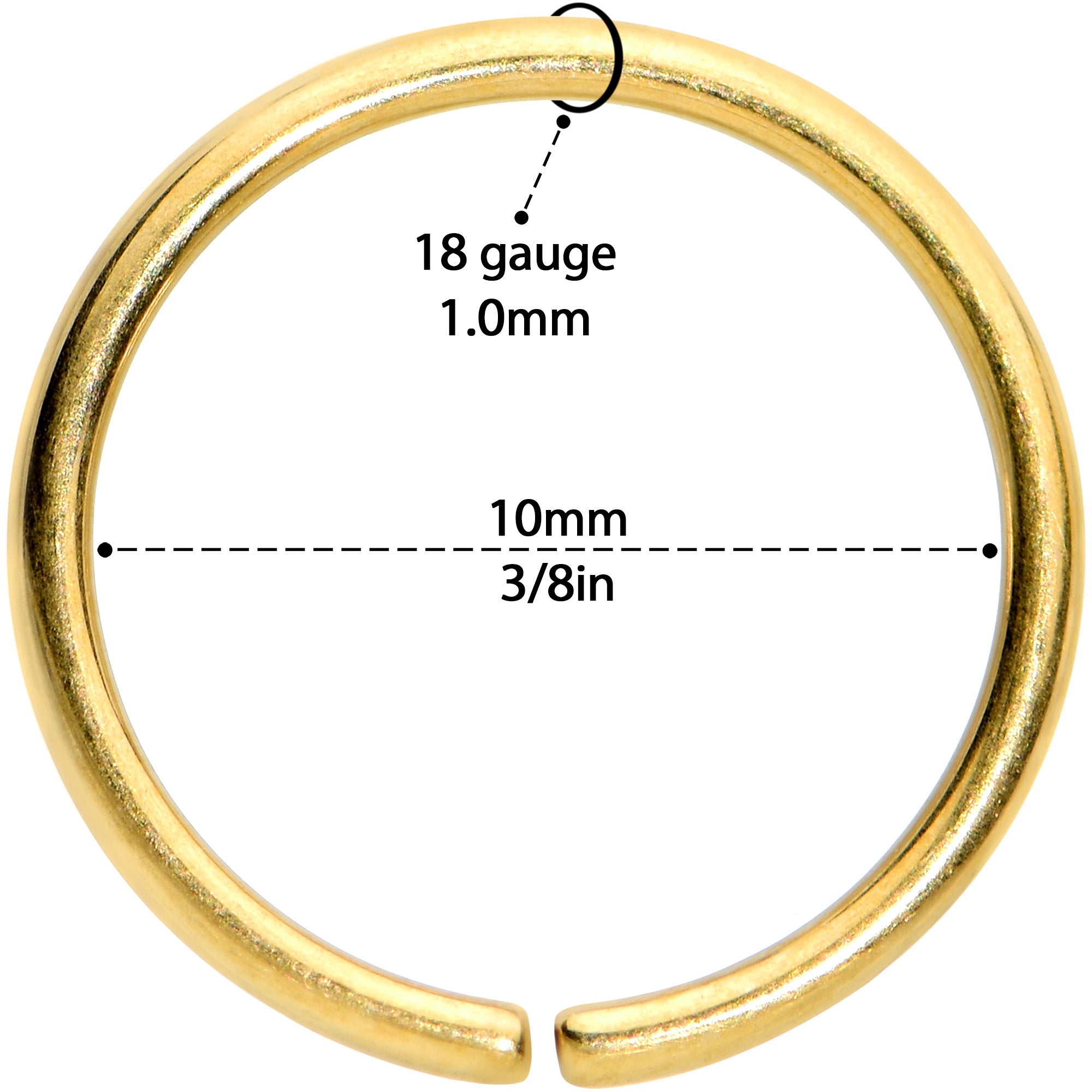 18 Gauge 3/8 Gold Tone PVD Grade 23 Titanium Bendable Hoop Ring