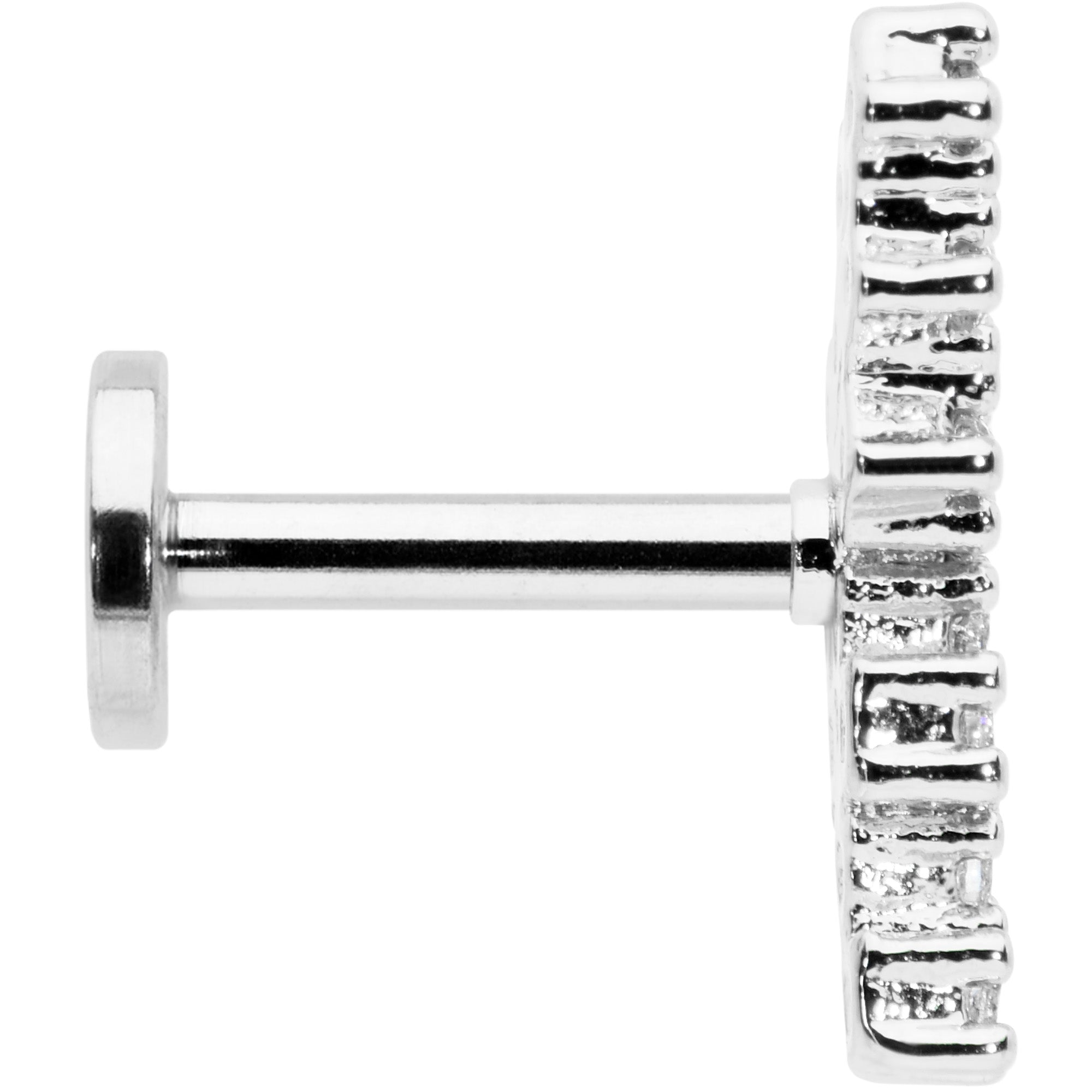 16 Gauge 1/4 Clear CZ Gem Texture Arc Internal Thread Labret Tragus