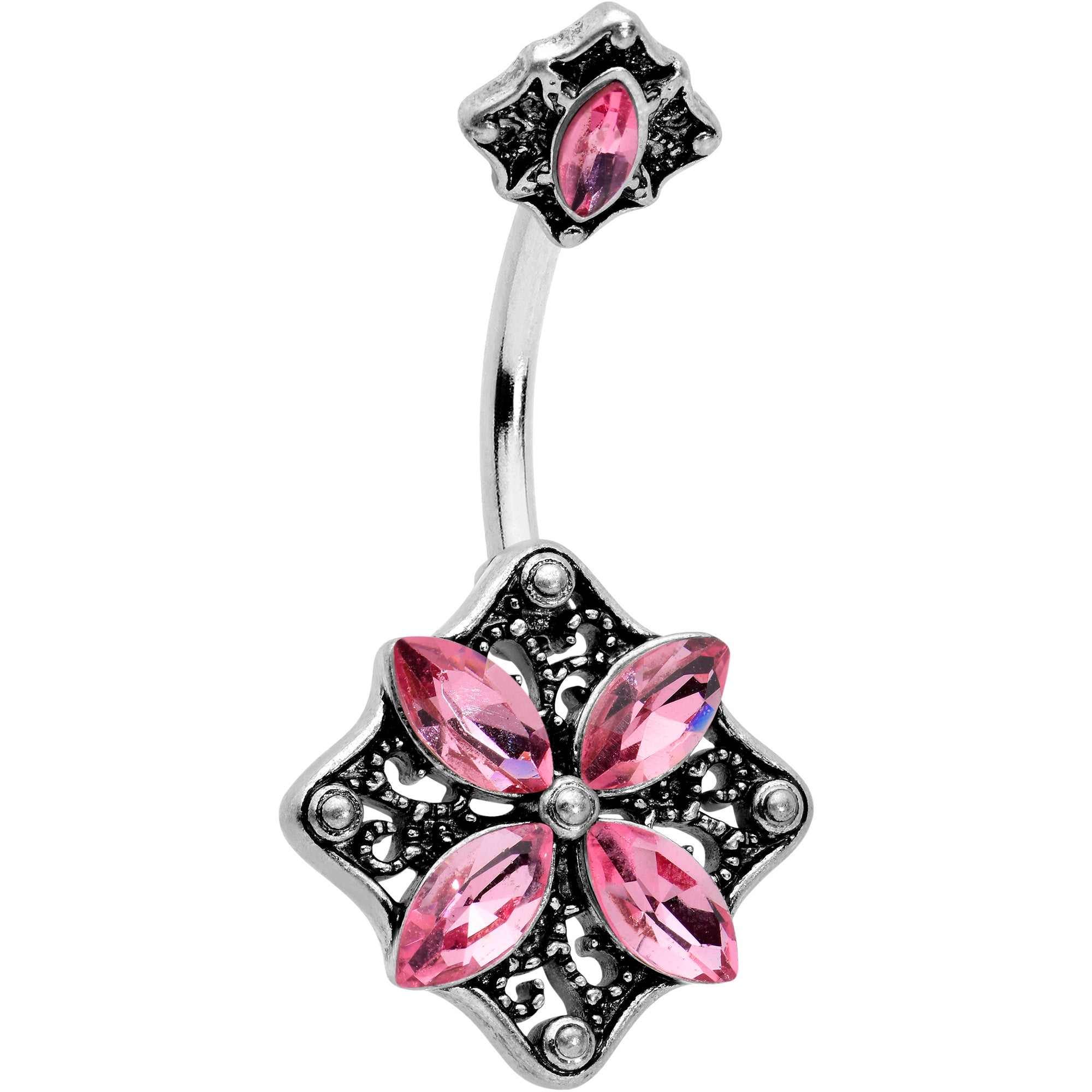 Pink Gem Baroque Rhombus Flower Double Mount Belly Ring