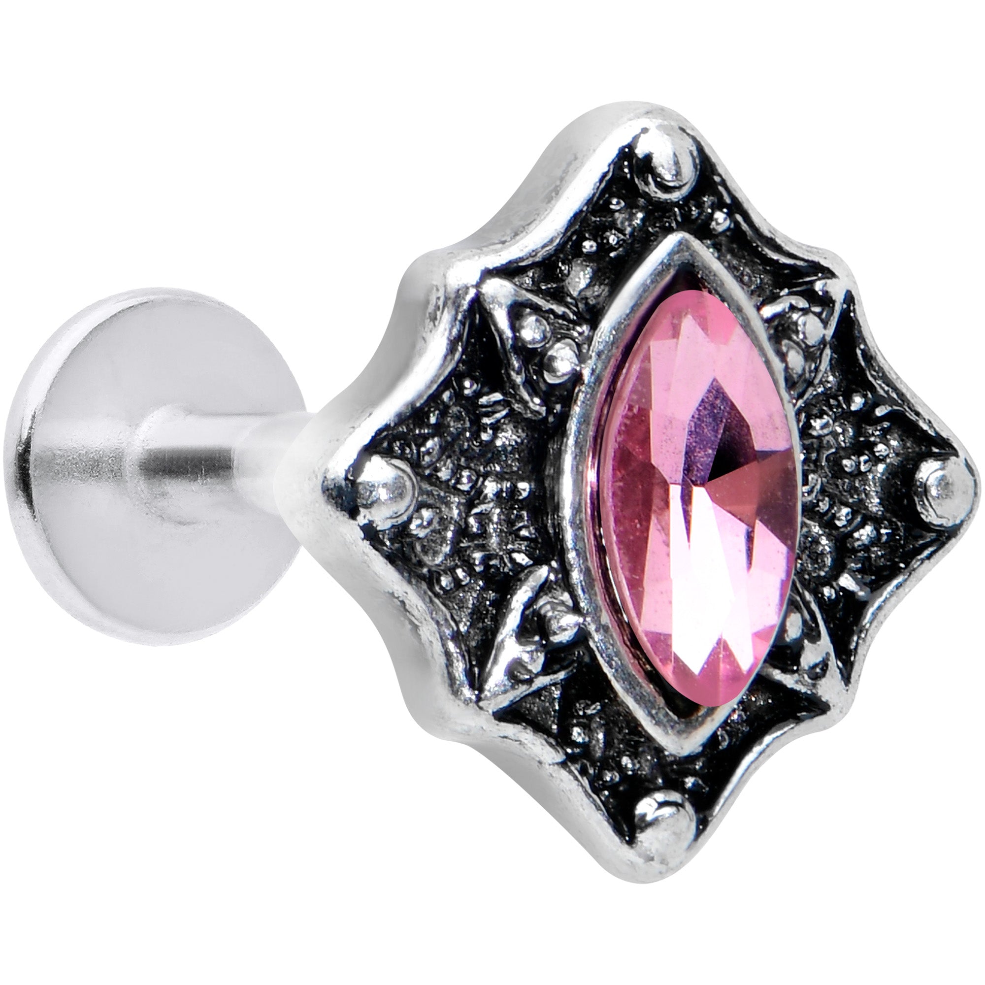 16 Gauge 5/16 Pink Gem Rhombus Retro Labret Monroe Tragus