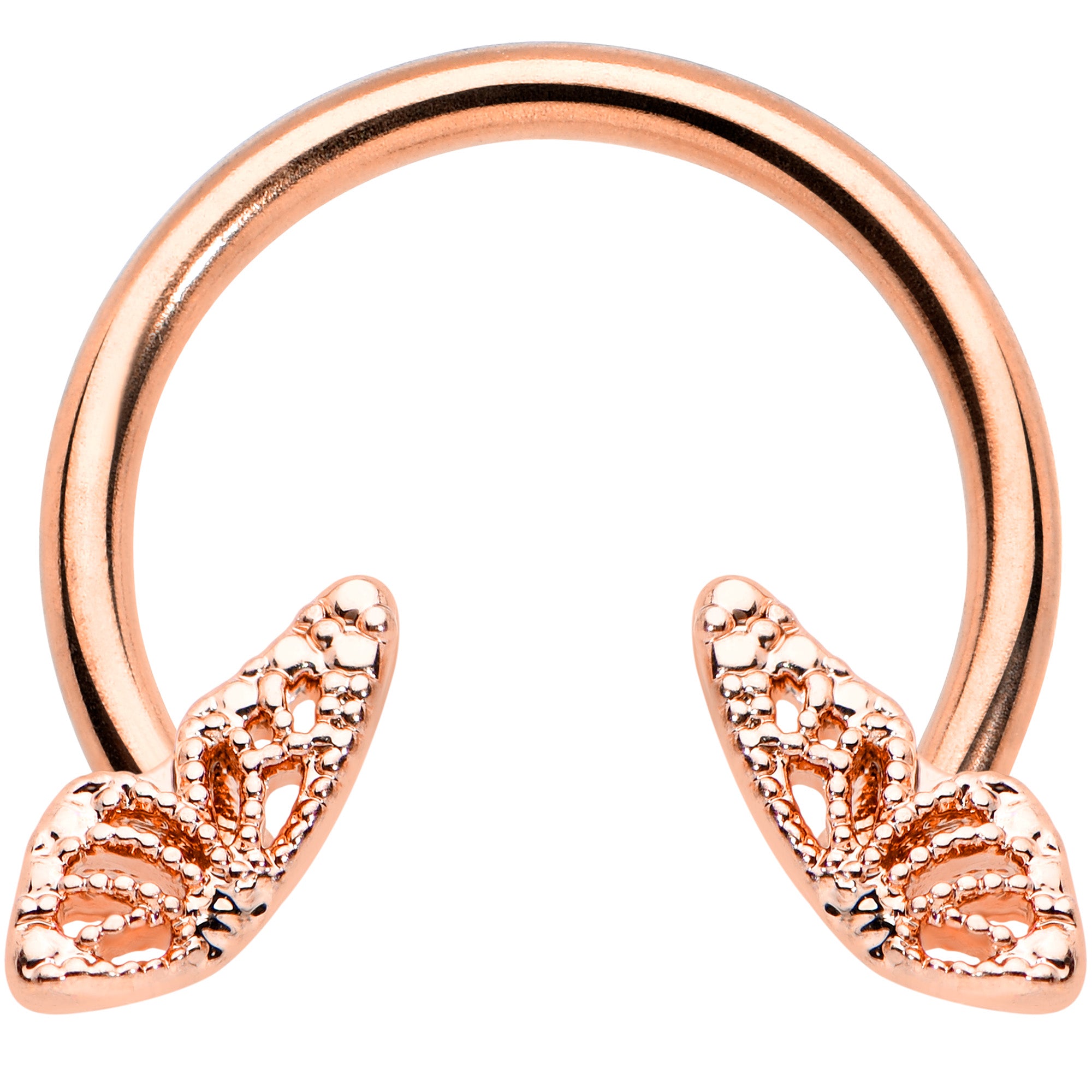 16 Gauge 3/8 Rose Gold Hue Texture Butterfly Horseshoe Circular Barbell