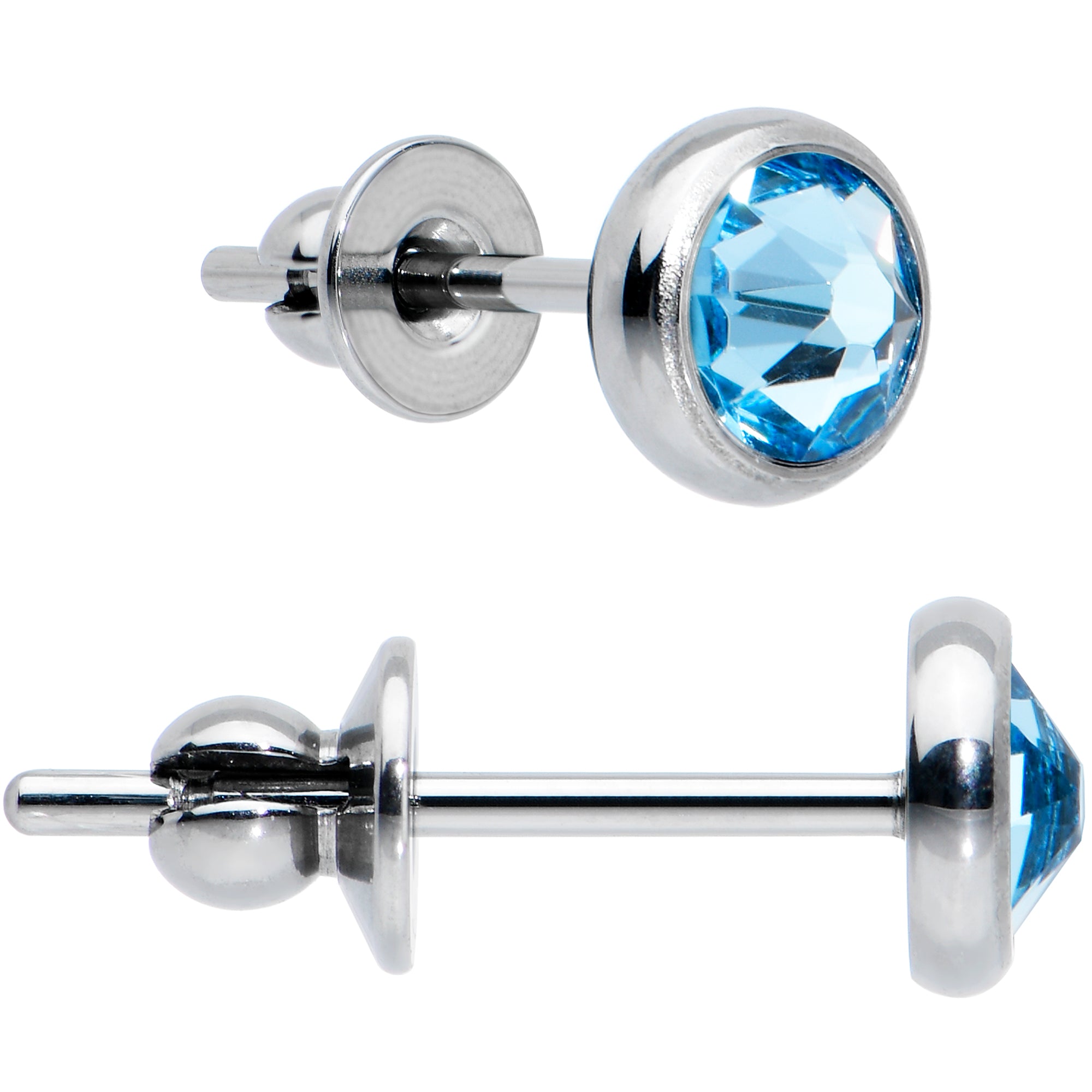 4mm Blue Crystal Implant Grade Titanium Stud Earrings