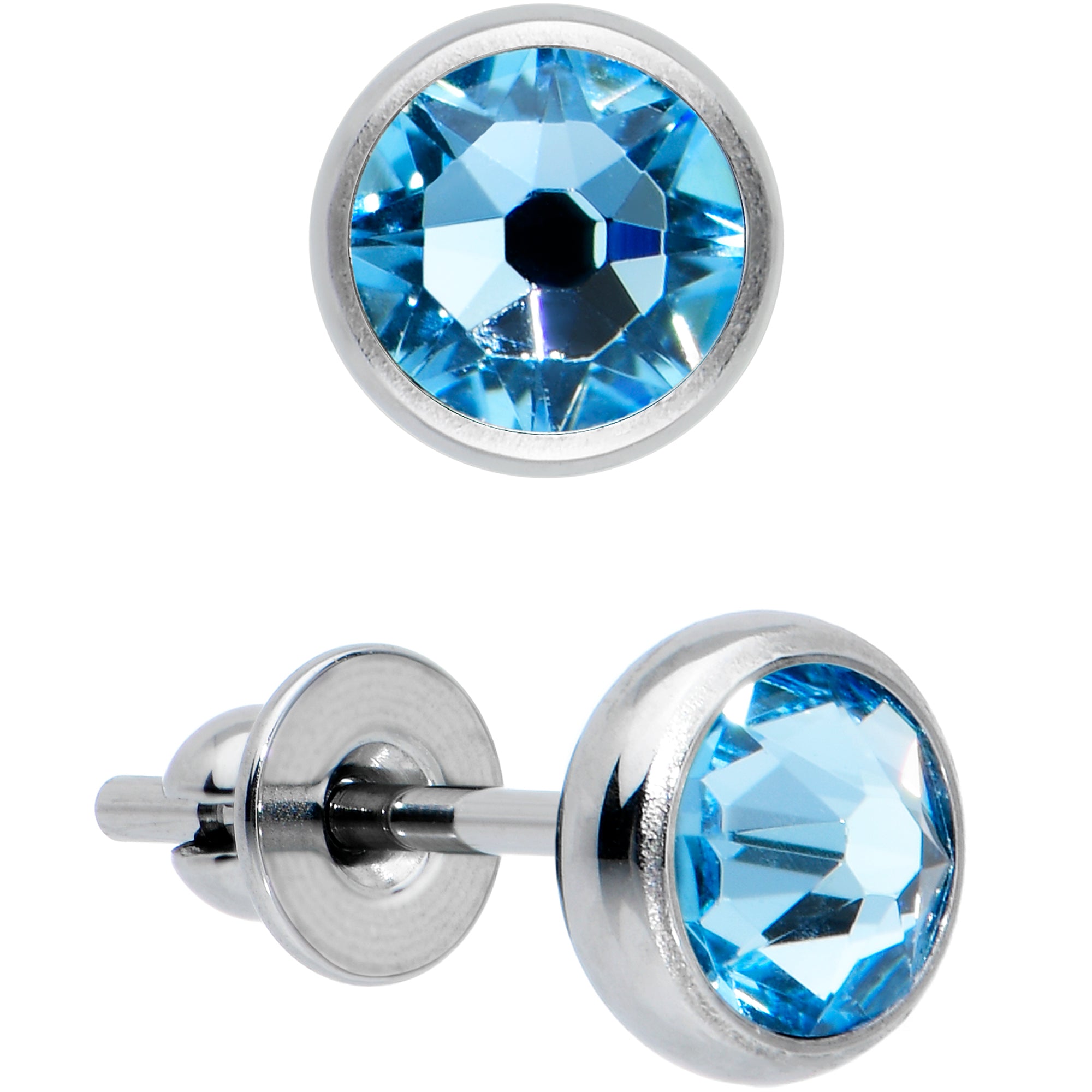 4mm Blue Crystal Implant Grade Titanium Stud Earrings