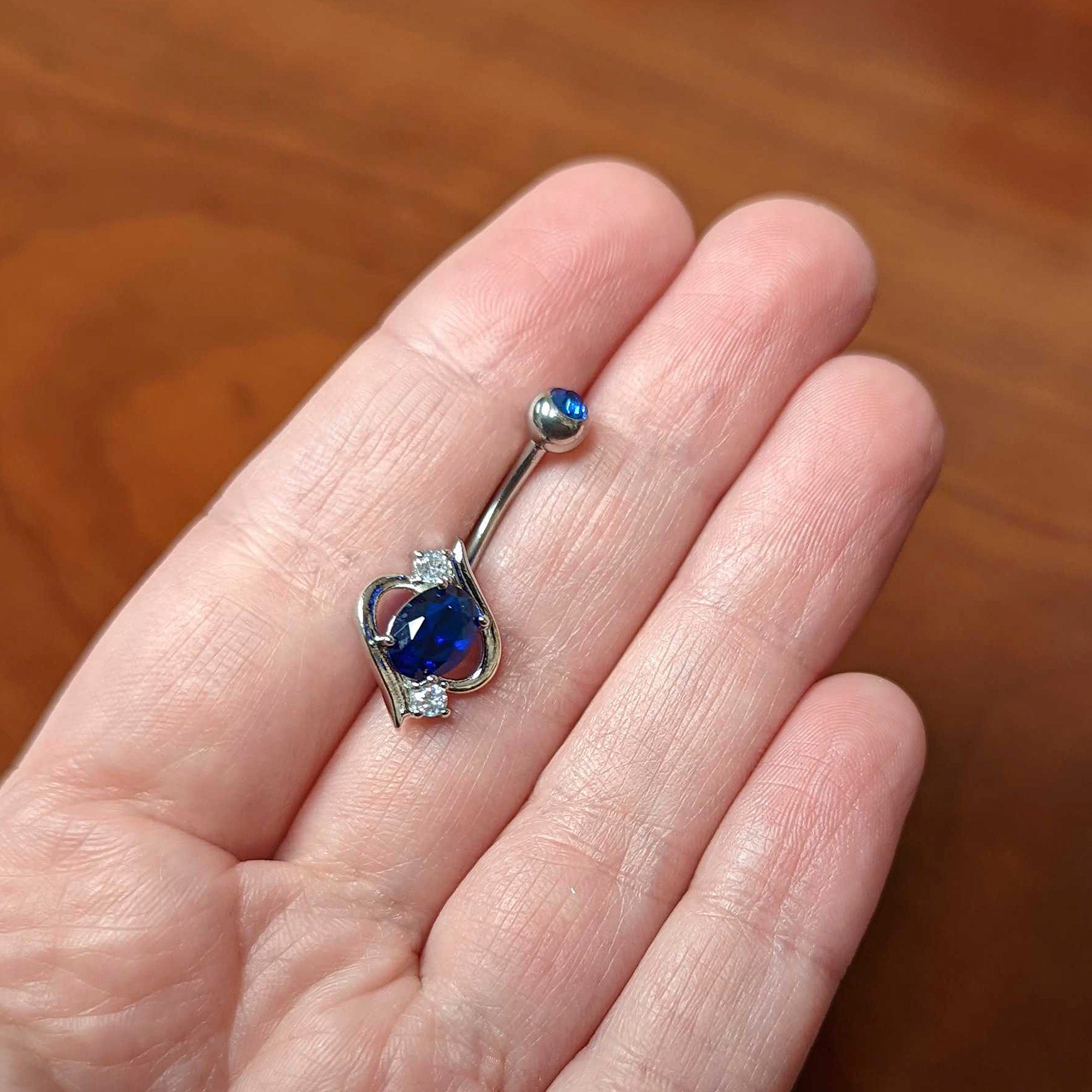 Blue Clear Gem Oval Swirl Elegant Belly Ring