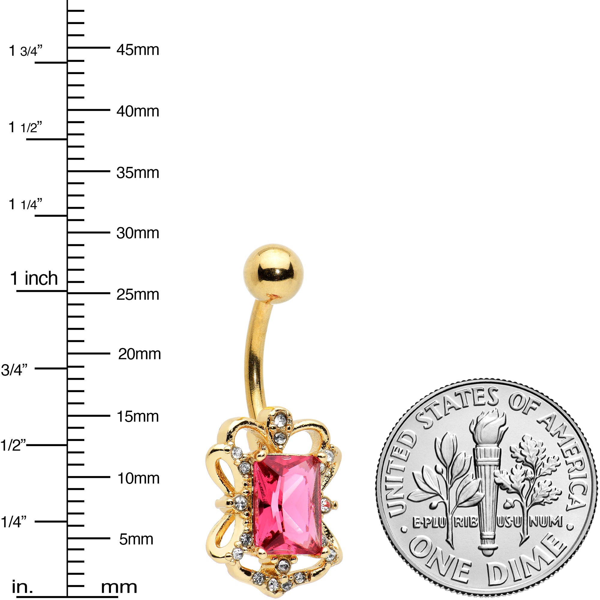 Clear Pink Gem Gold Tone Open Oblong Elegant Belly Ring