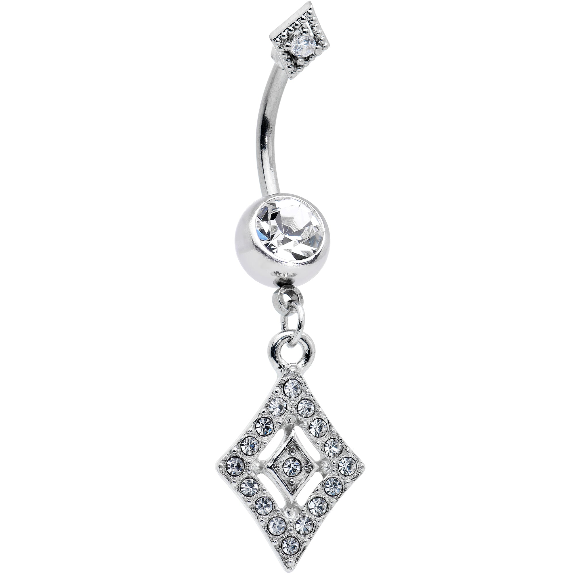 Clear Gem Double Rhombus Deco Double Mount Dangle Belly Ring