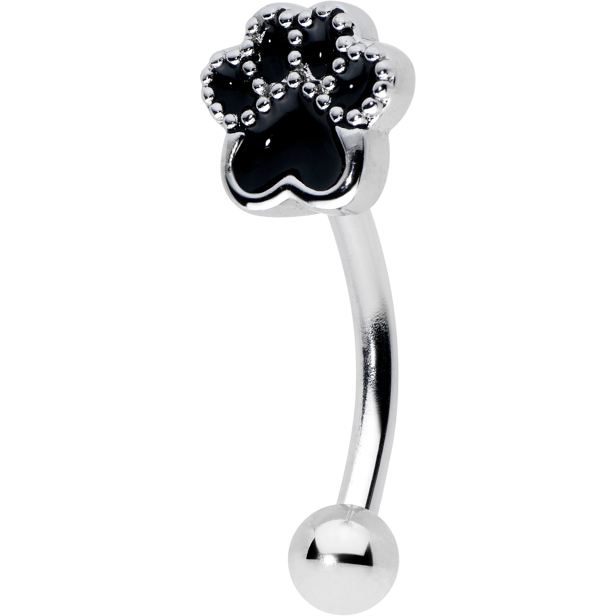 16 Gauge 5/16 Textured Black Paw Print Curved Eyebrow Ring