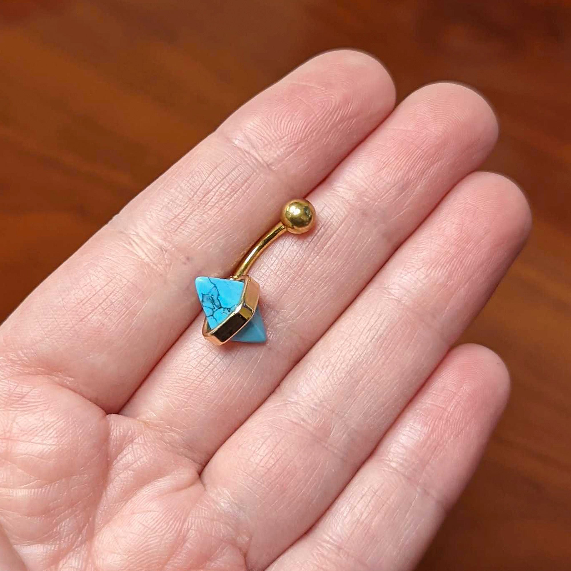 Gold Tone Turquoise Rhombus Belly Ring