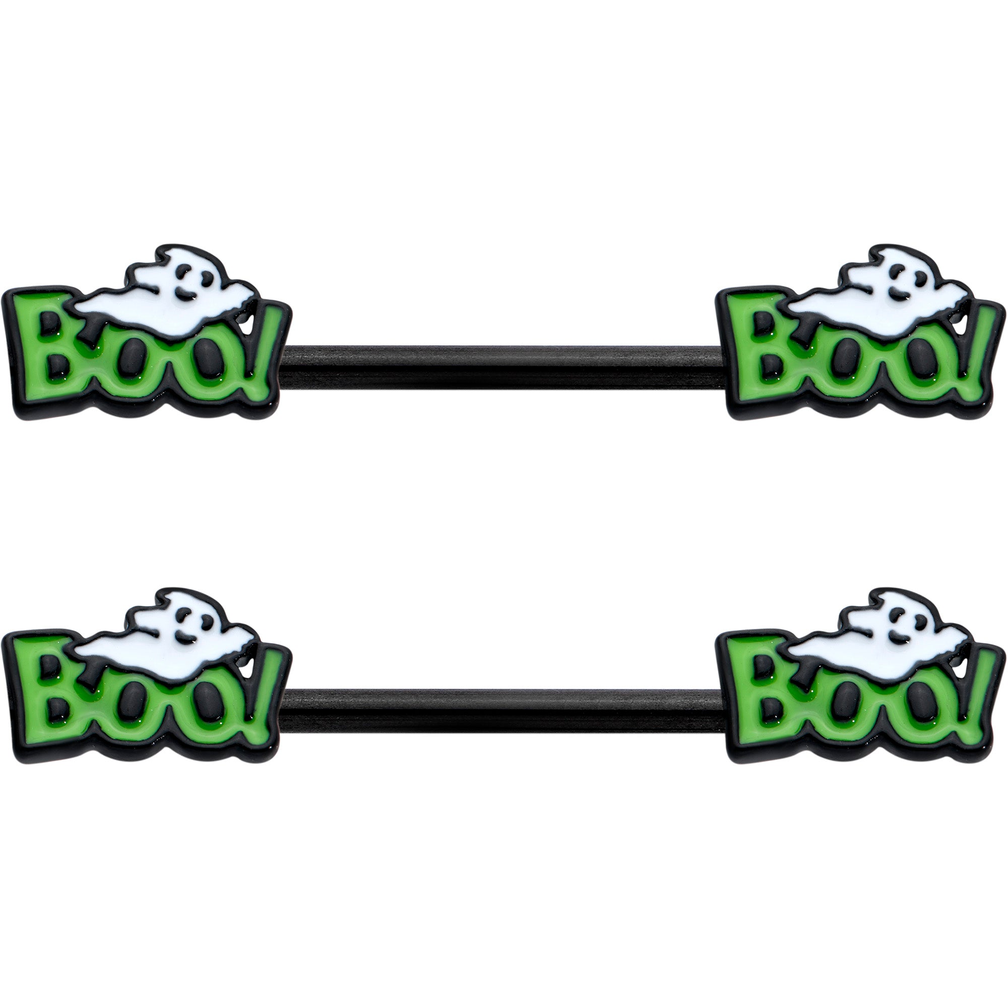 14 Gauge 9/16 Black Boo Smile Ghost Halloween Barbell Nipple Ring Set