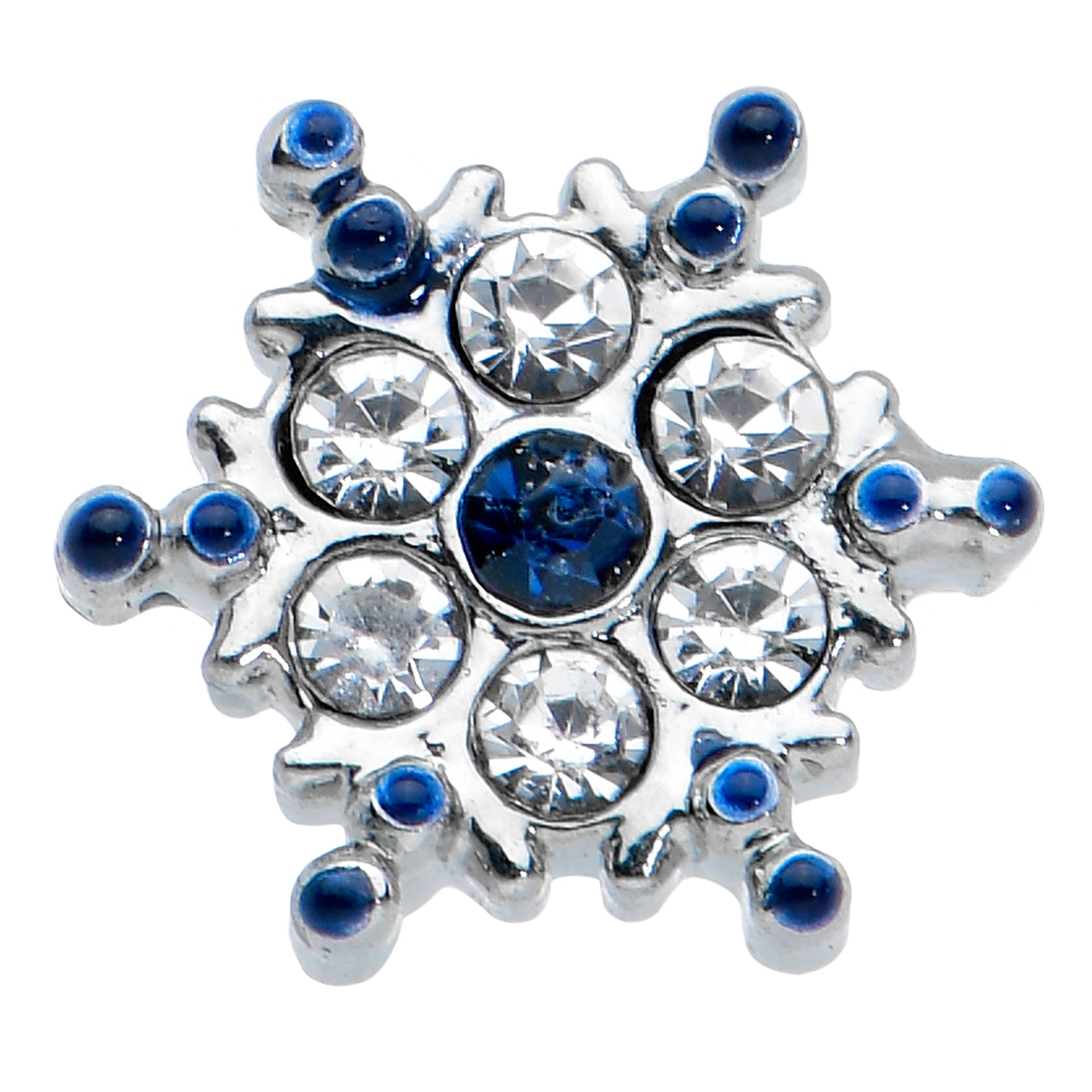 20 Gauge 1/4 Clear Blue Gem Festive Snowflake L Shape Nose Ring