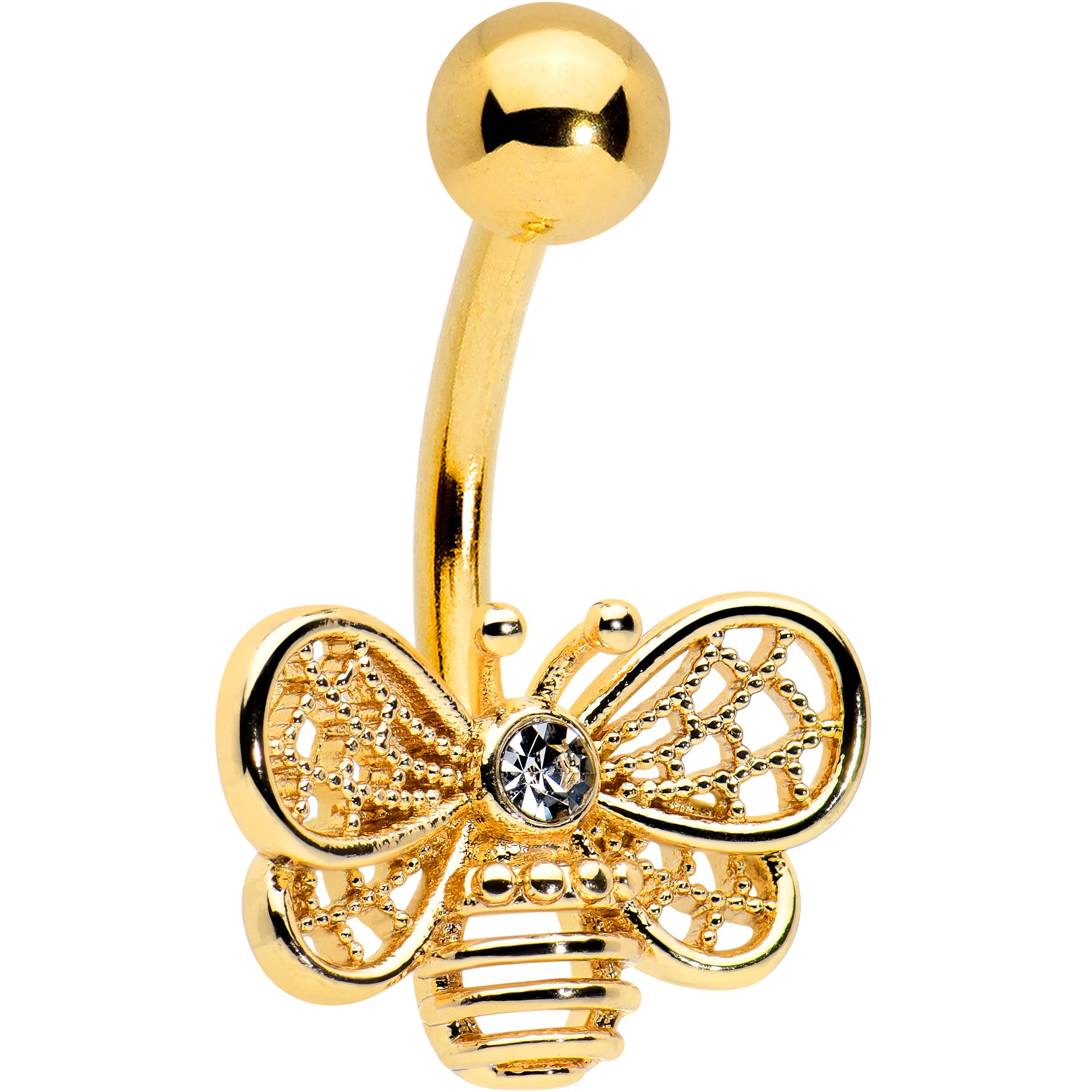 Clear Gem Gold Tone Beauty Bee Belly Ring