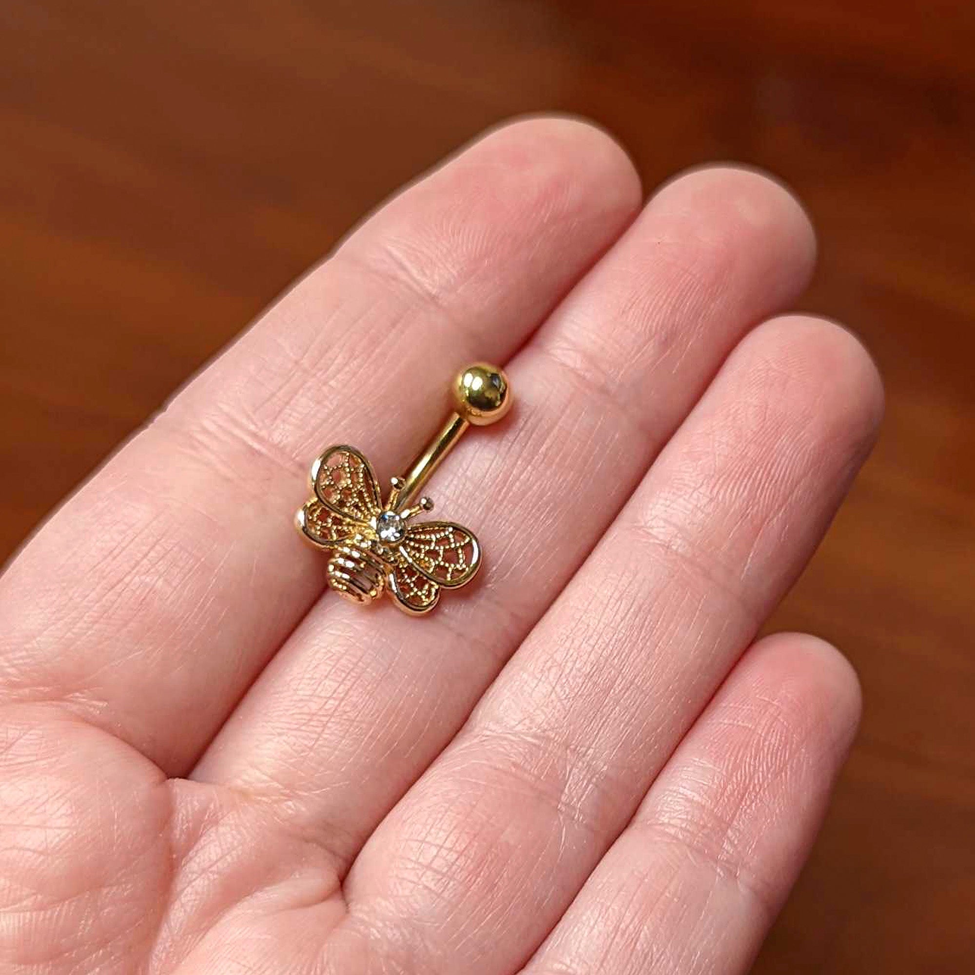 Clear Gem Gold Tone Beauty Bee Belly Ring