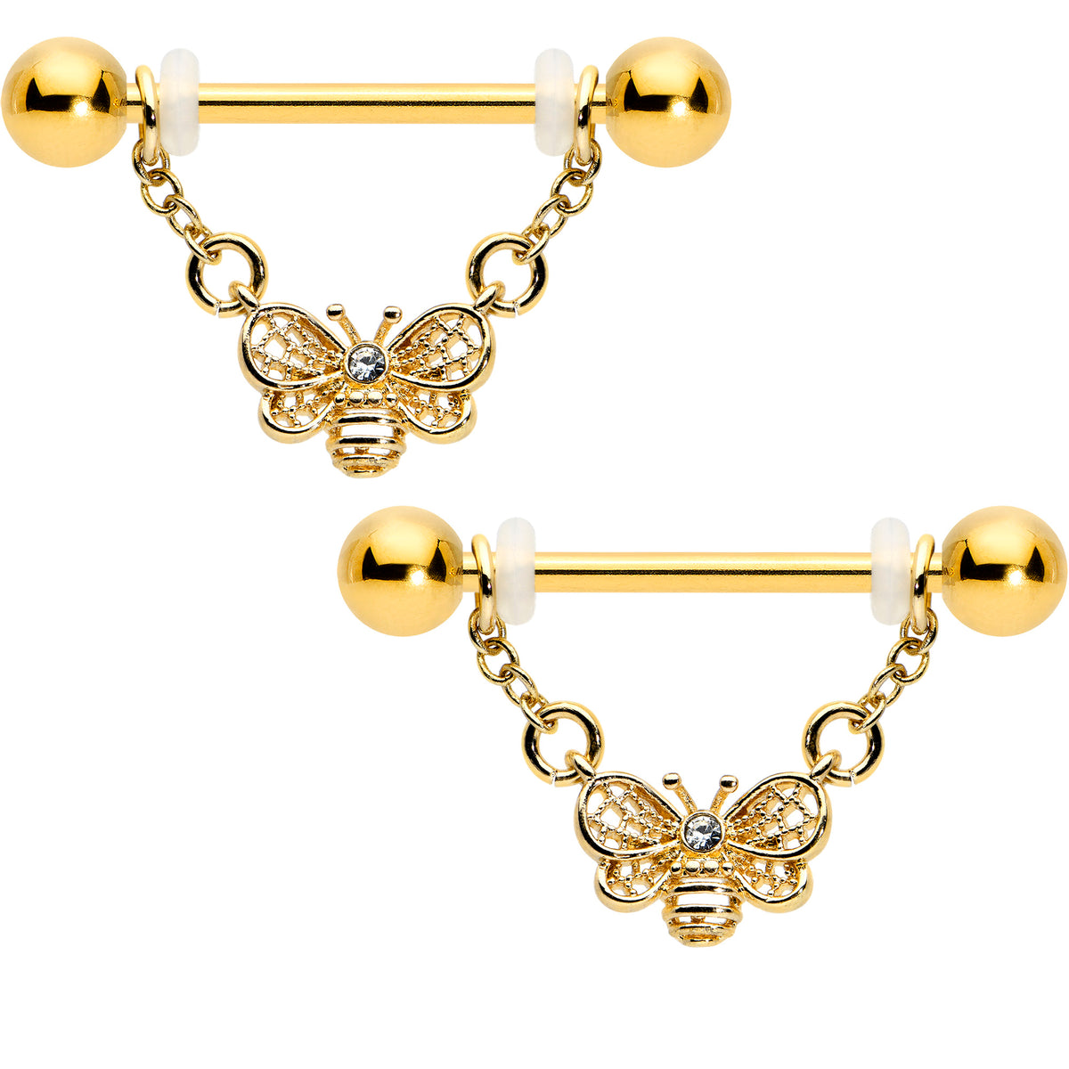 14G Gold Bee Nipple Ring/nipple Jewelry/nipple Barbell/nipple Piercing/gold  Nipple Barbell/sexy Body Jewelry/barbell Piercing/gift for Her 