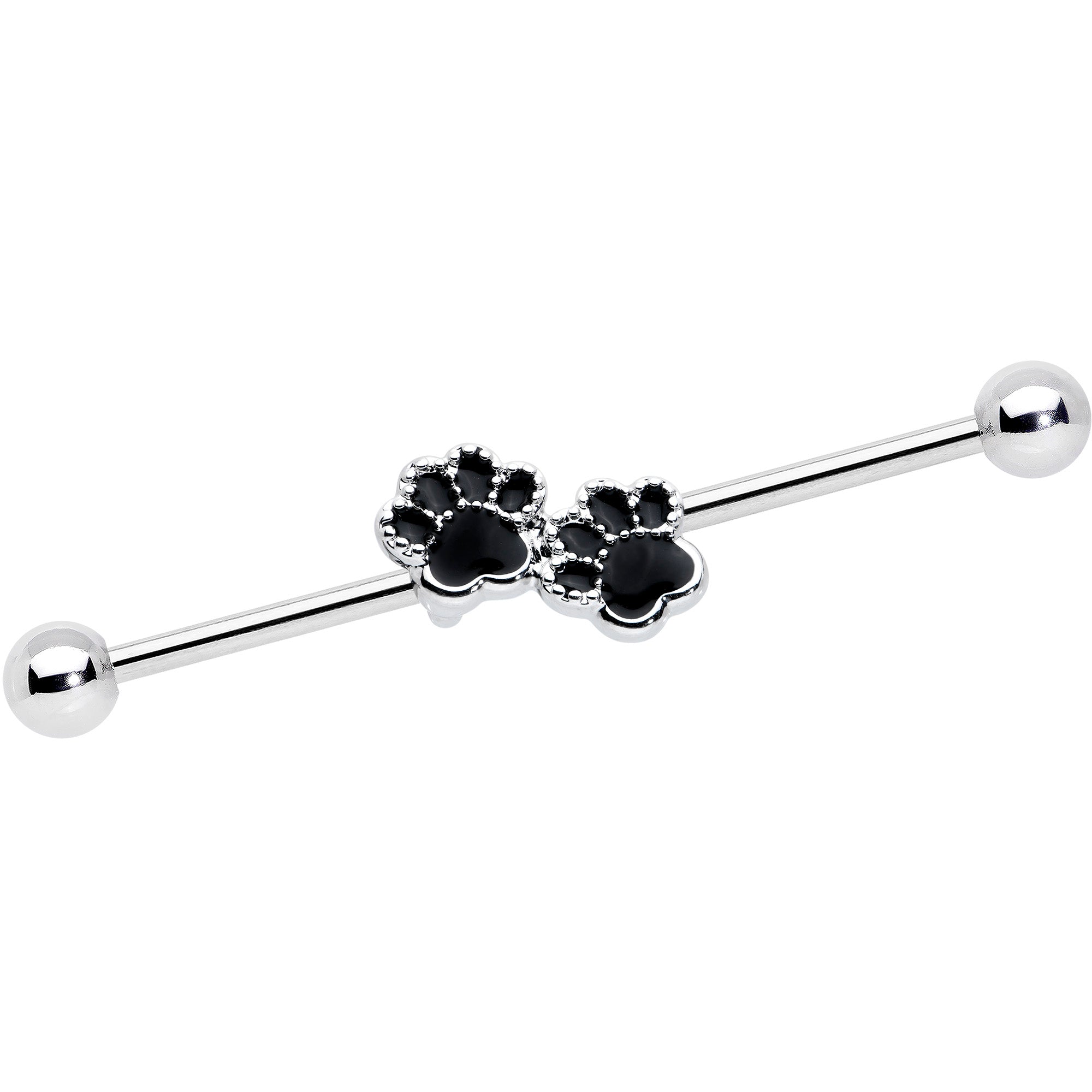 14 Gauge Textured Black Paw Prints Industrial Barbell 38mm