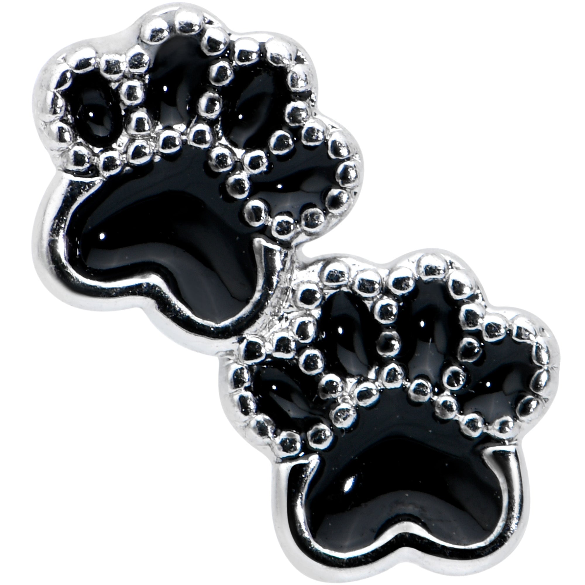 16 Gauge 1/4 Textured Black Paw Prints Cartilage Tragus Earring