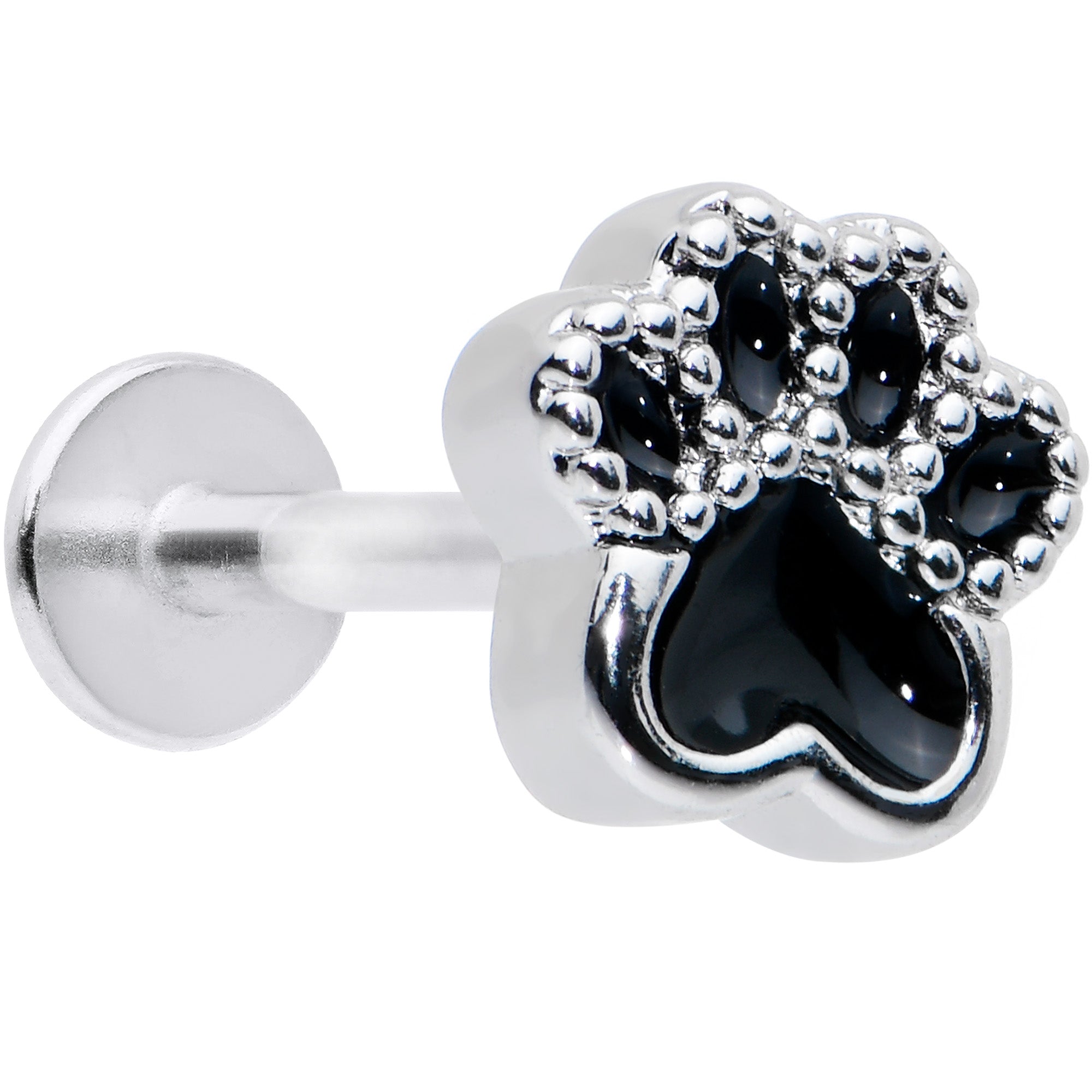 16 Gauge 5/16 Textured Black Paw Print Labret Monroe Tragus