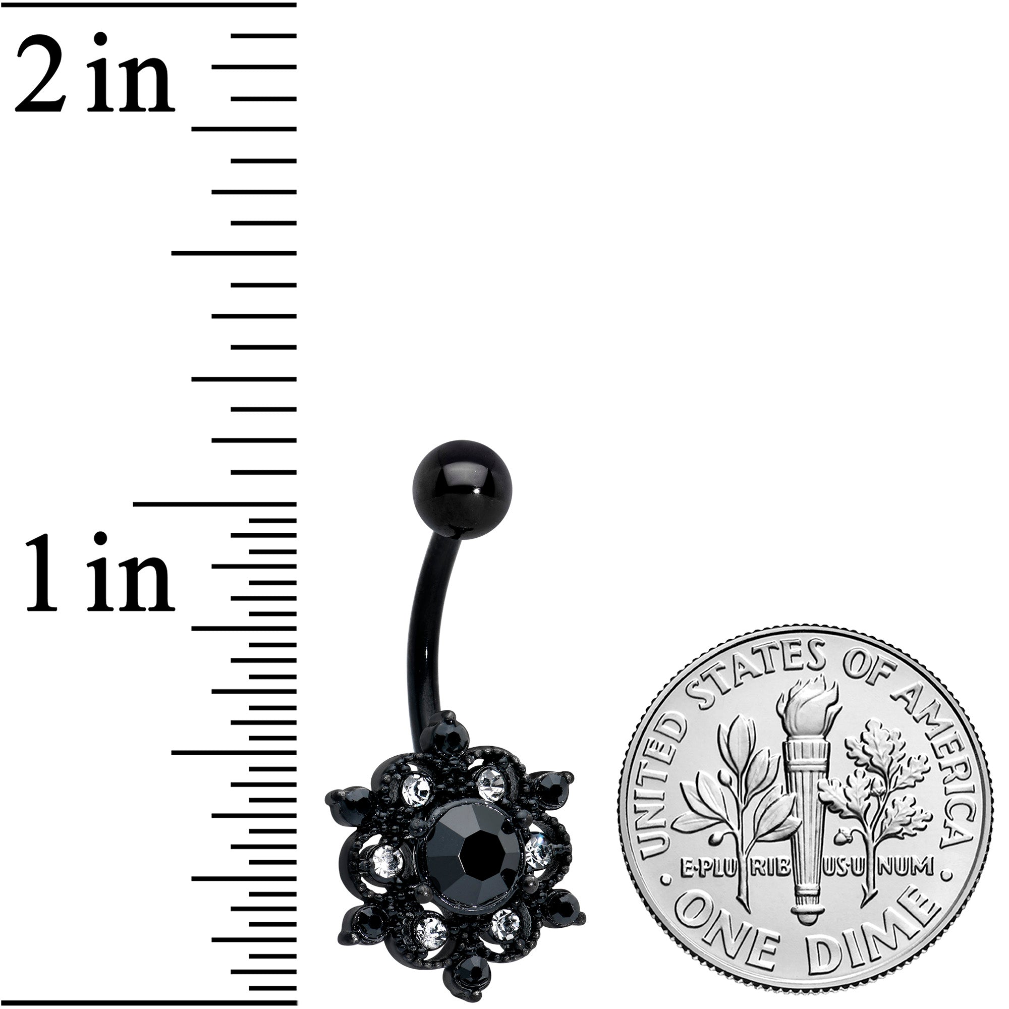 Clear Black CZ Gem Black Abstract Sun Belly Ring