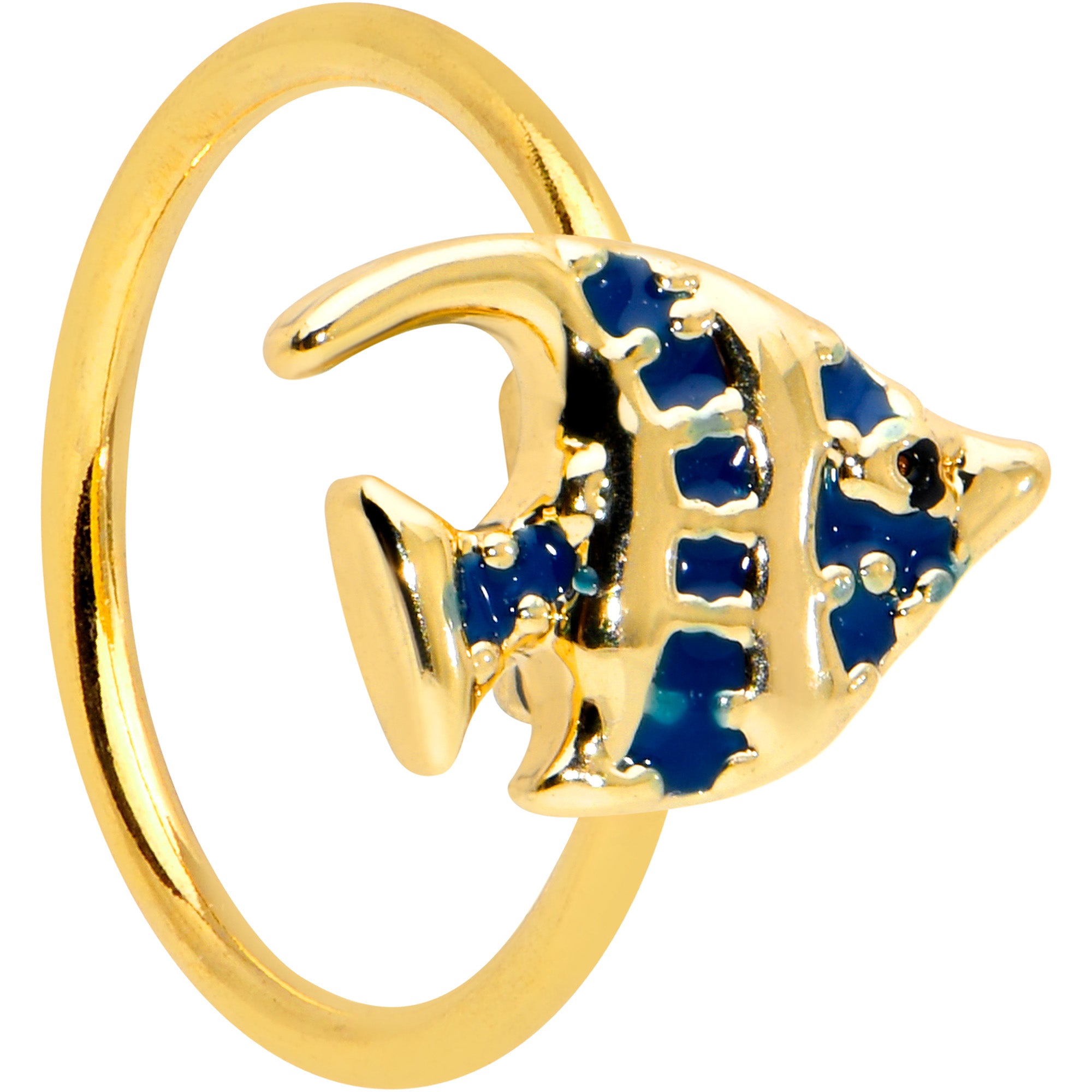 20 Gauge 5/16 Gold Tone Blue Adorable Angelfish Nose Hoop