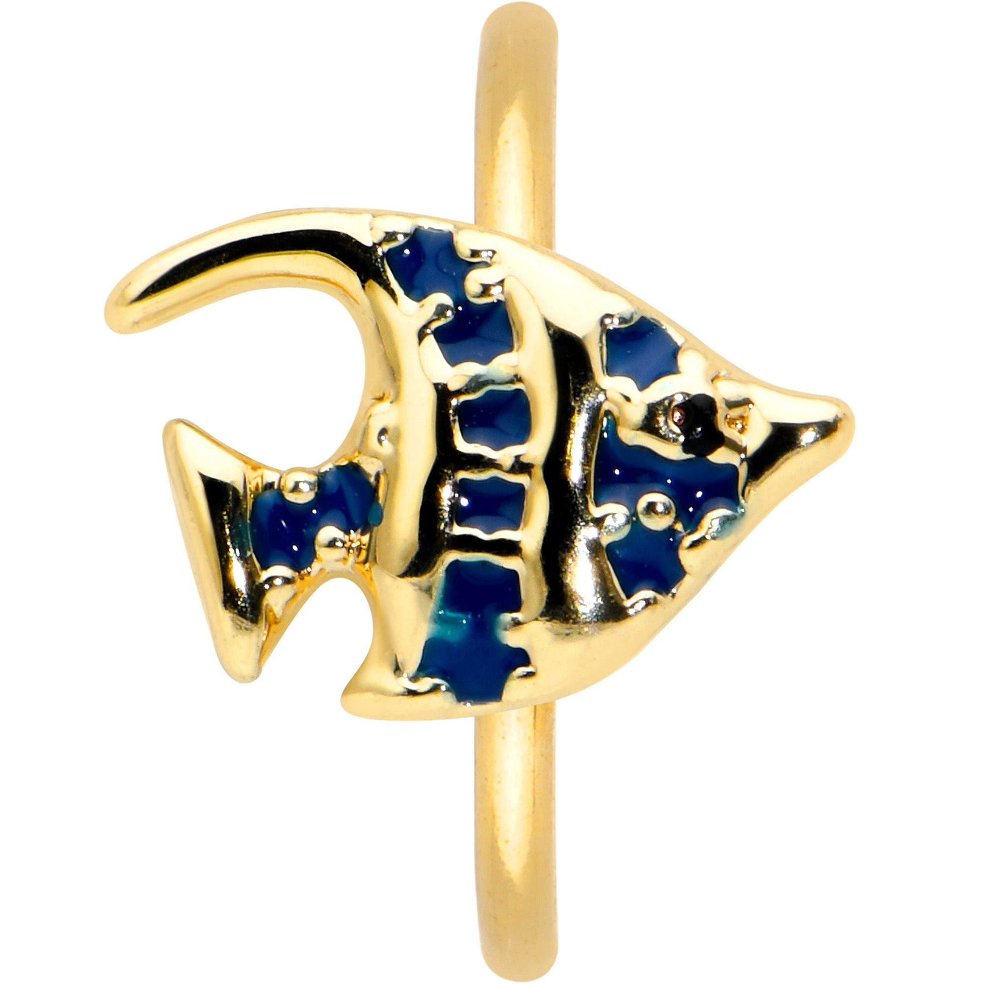 20 Gauge 5/16 Gold Tone Blue Adorable Angelfish Nose Hoop