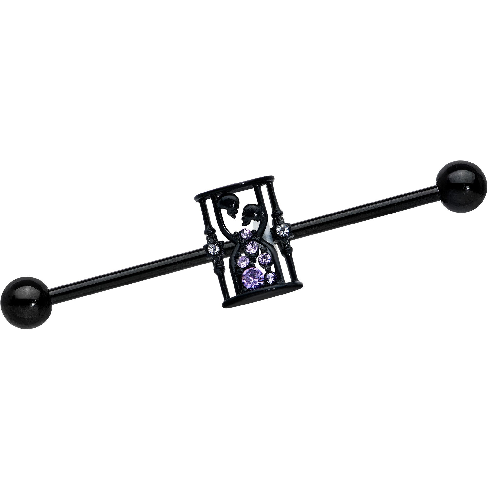 14 Gauge Clear Purple Gem Black Goth Hourglass Industrial Barbell 38mm