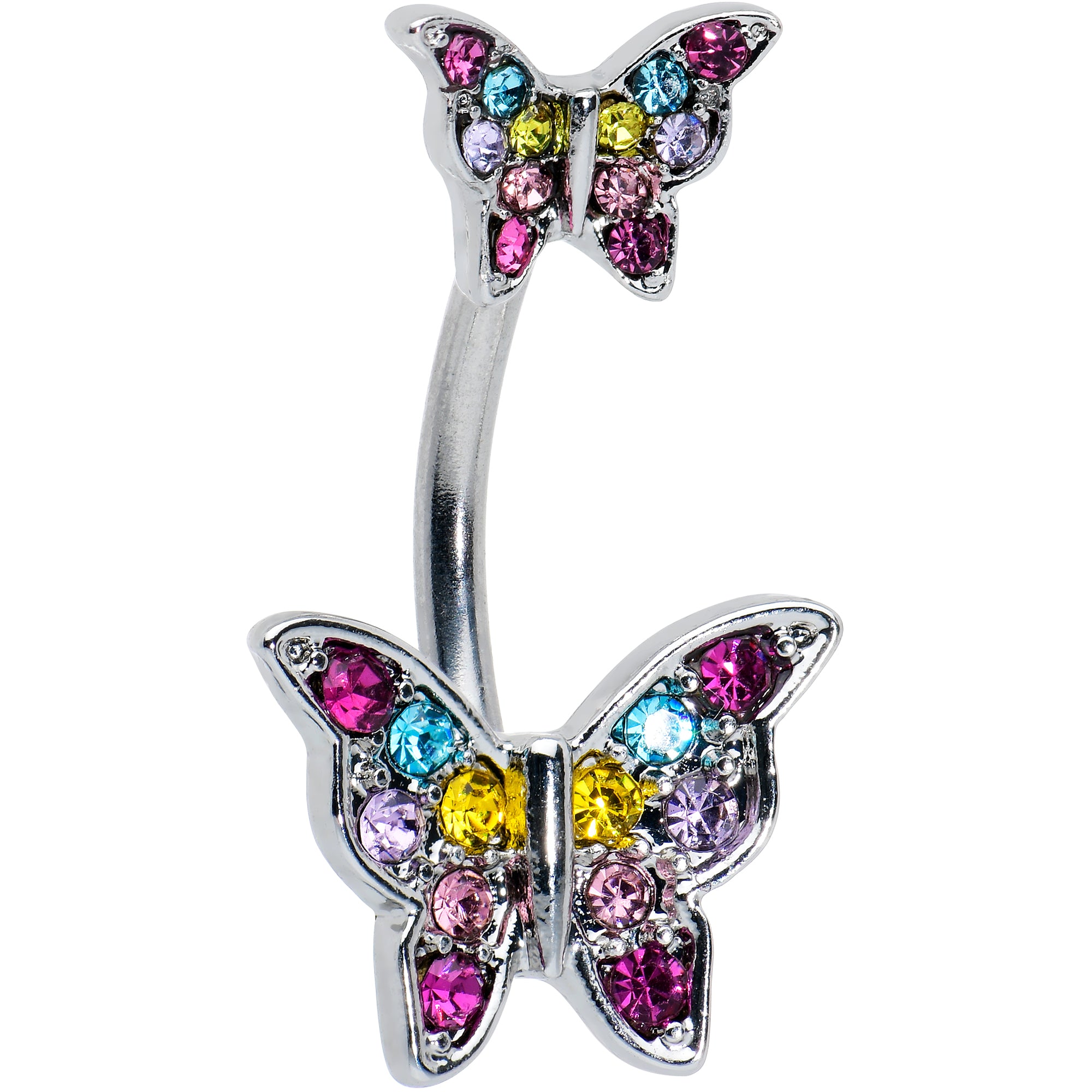 Pink Purple Blue Gem Double Butterfly Double Mount Belly Ring