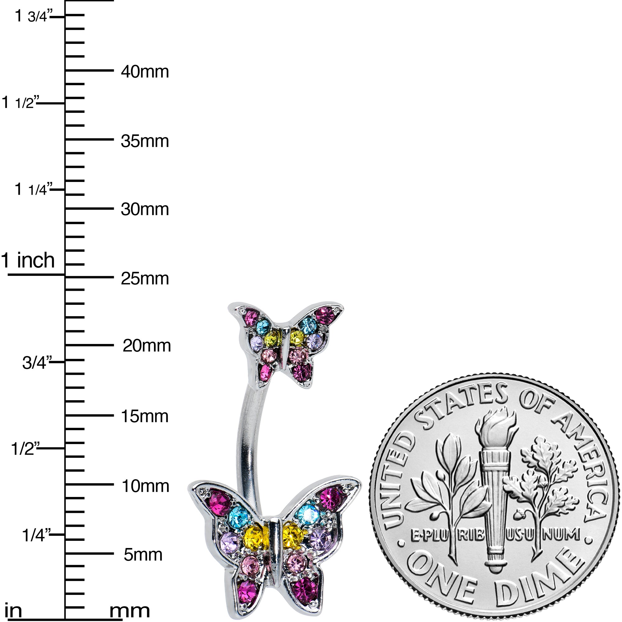 Pink Purple Blue Gem Double Butterfly Double Mount Belly Ring